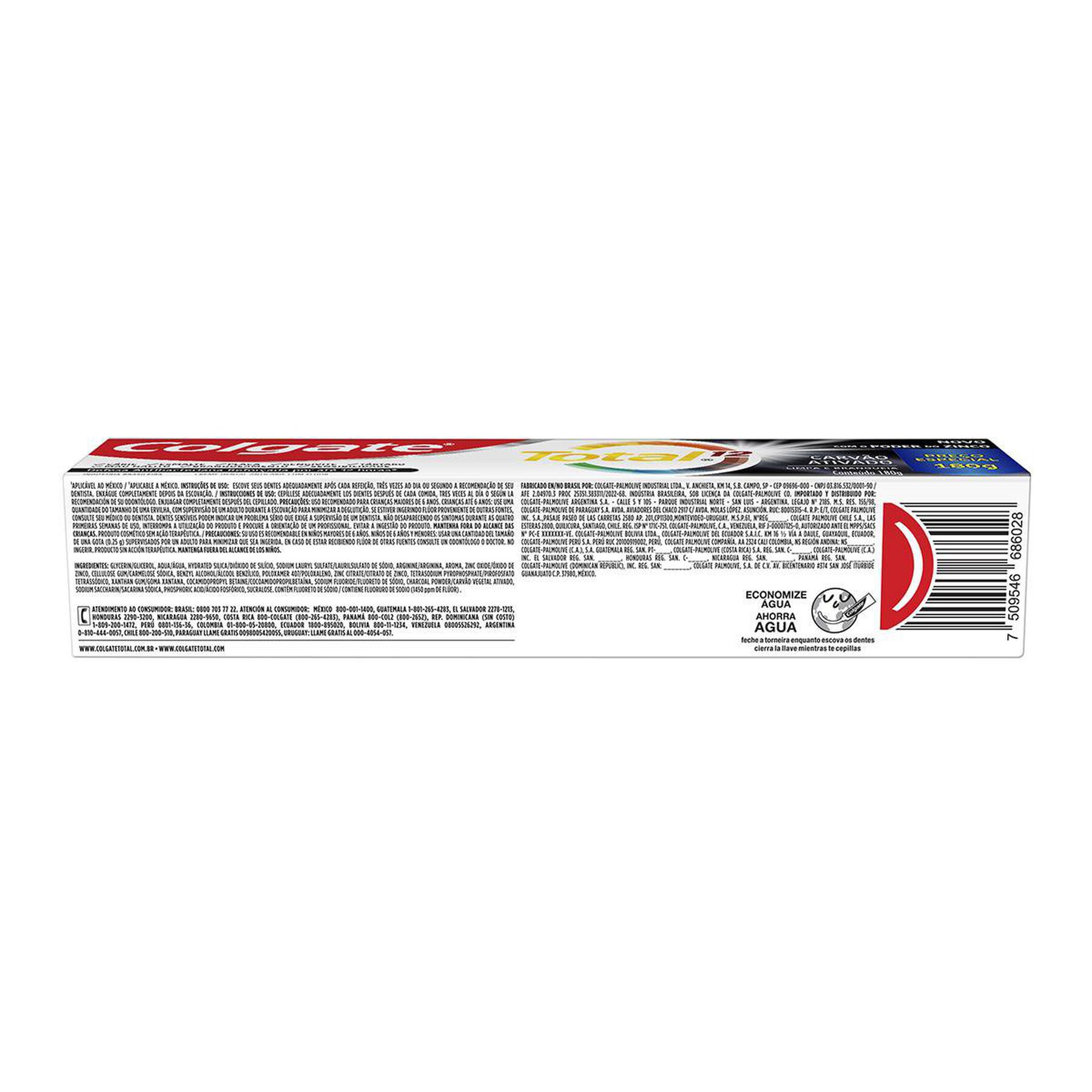Creme Dental Colgate Total 12 Carvão Ativado 180g
