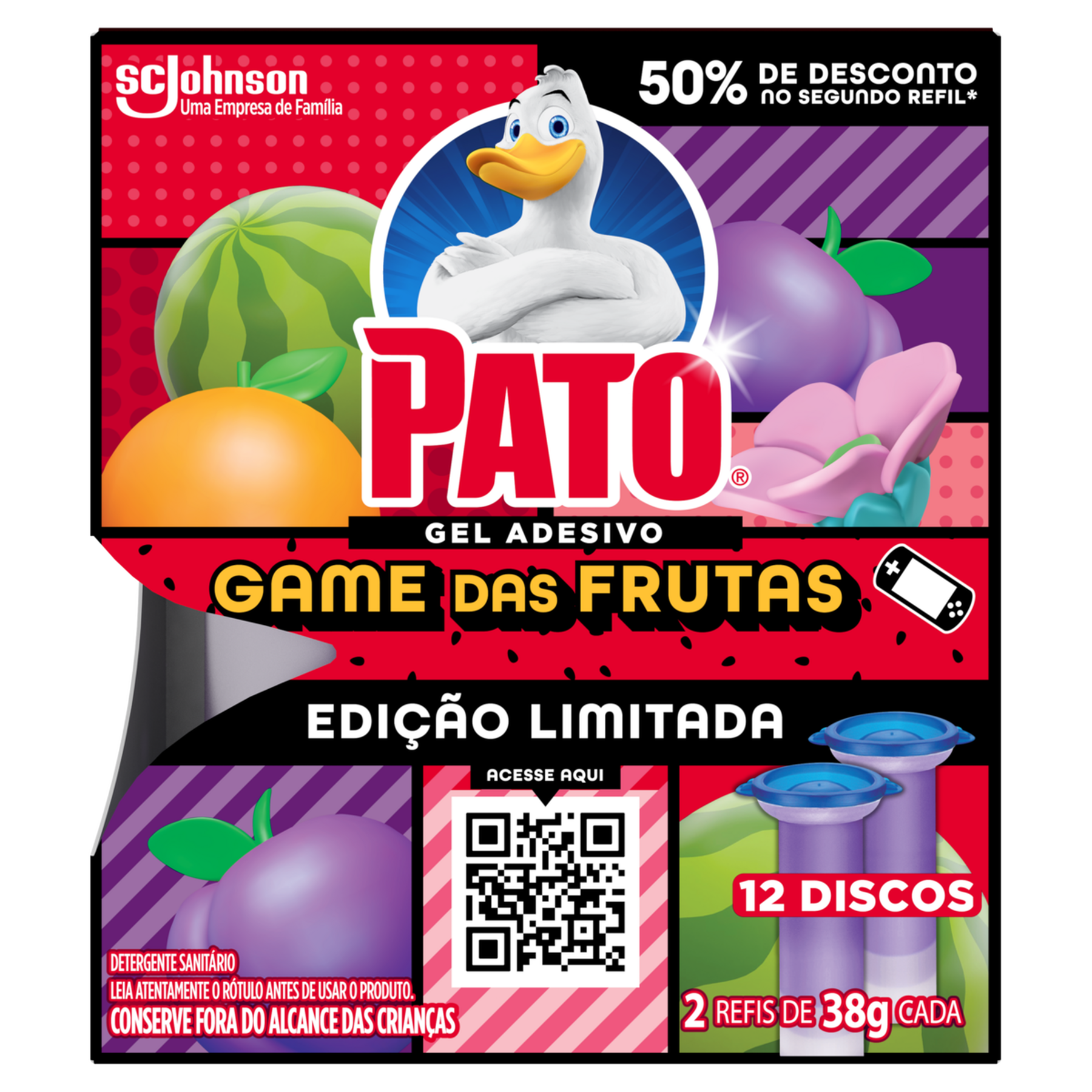 Detergente Sanitário Gel Adesivo Game das Frutas Pato 2 Unidades