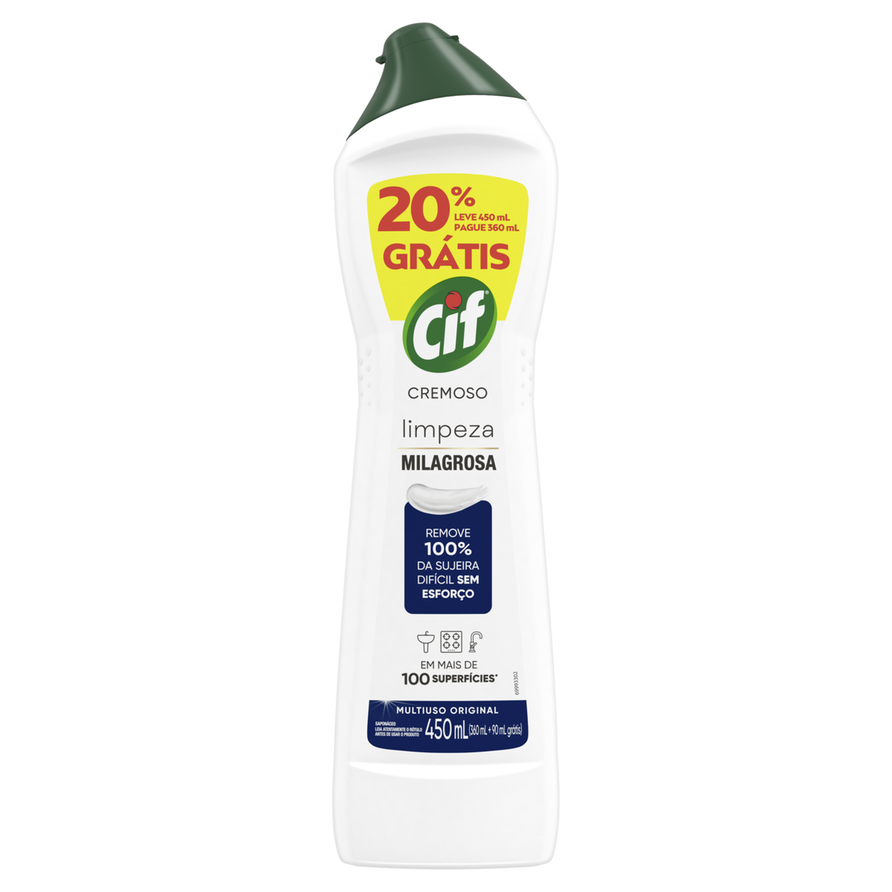 Sapon&aacute;ceo Cremoso Multiuso Original Cif Squeeze 450ml - Embalagem 20% Gr&aacute;tis Leve 450ml Pague 360ml