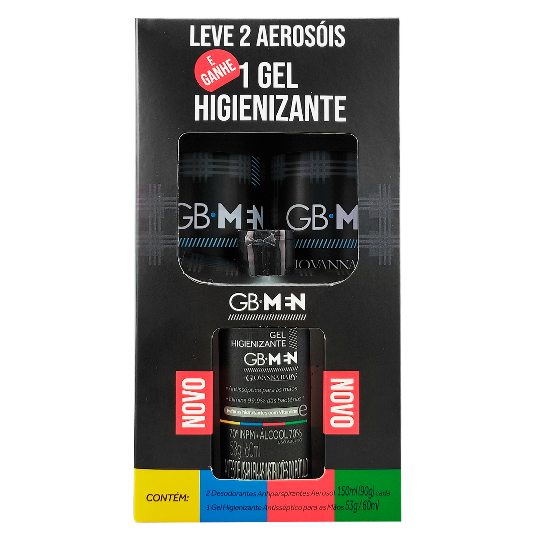 Desodorante Aerosol GB Men Urban Giovanna Baby C/02 Unidades 150ml Cada + Gel Higienizante GB Men Giovanna Baby 60ml