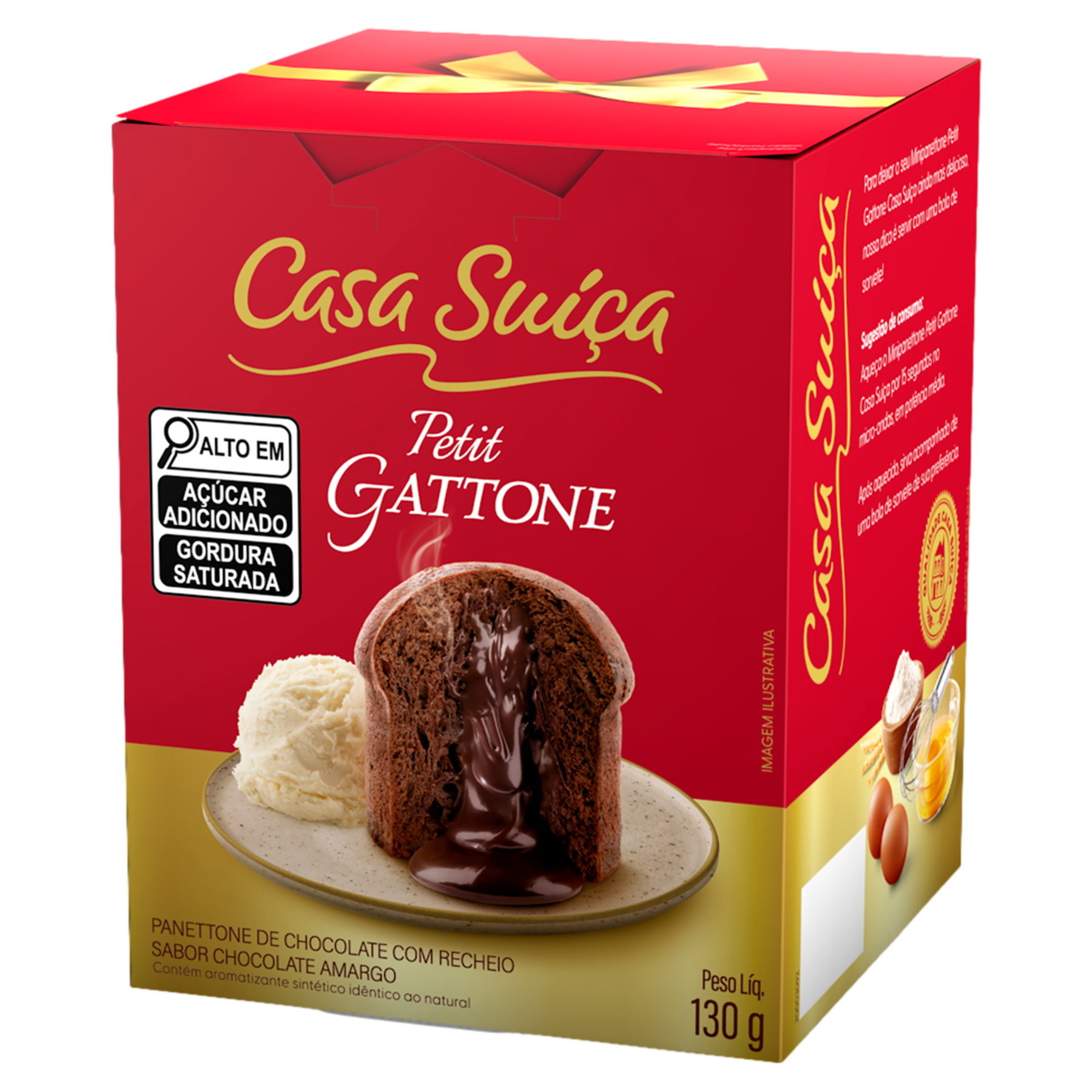 Panettone Petit Gattone Recheio Chocolate Amargo Casa Suíça Caixa 130g