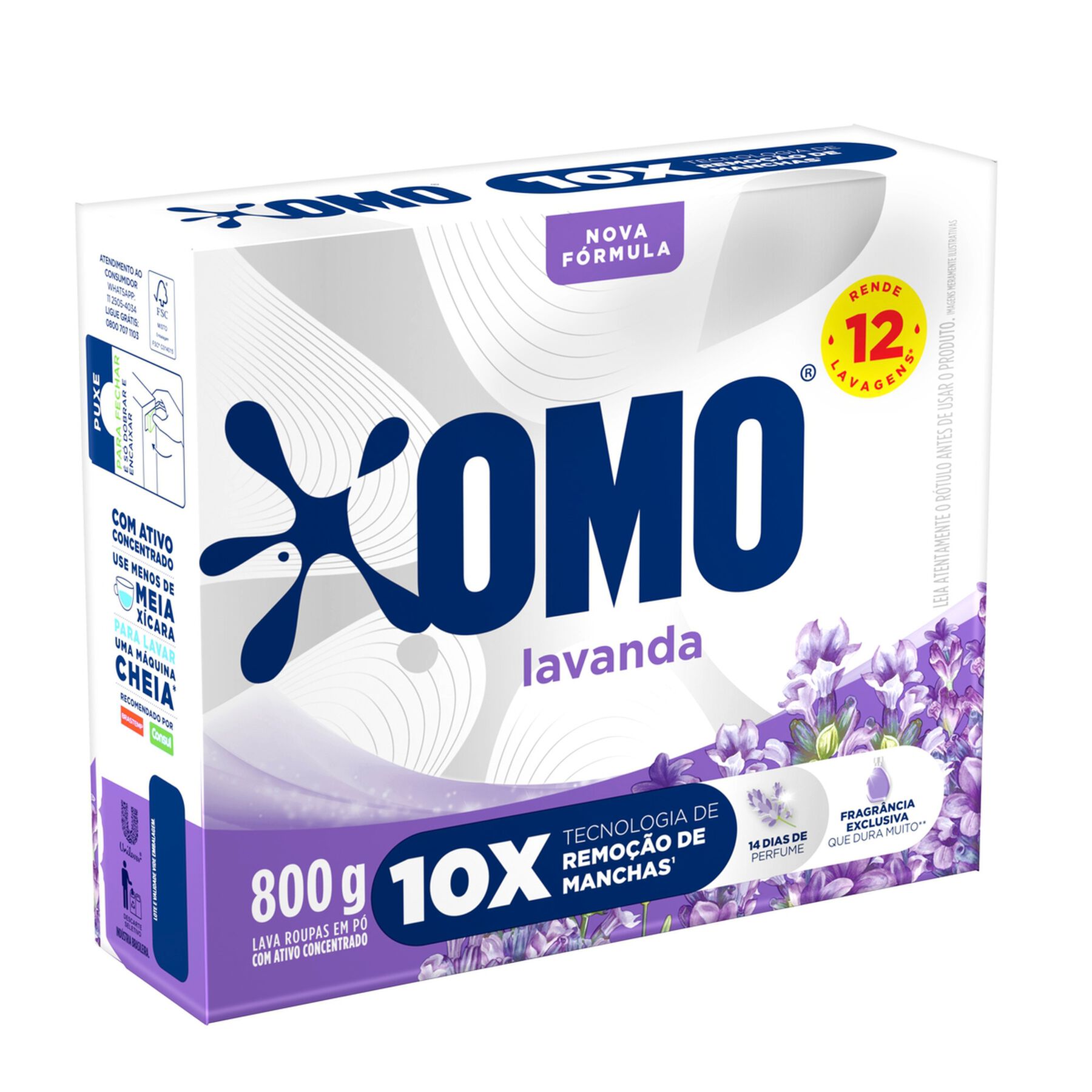 Sab&atilde;o em P&oacute; Lava Roupas Lavanda Omo Caixa 800g&nbsp;