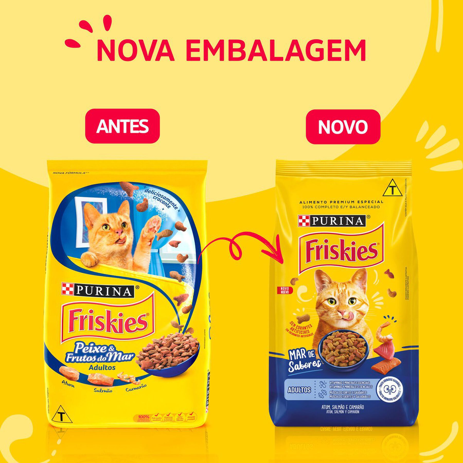 Alimento para Gatos Adultos Peixe e Frutos do Mar Purina Friskies Pacote 1kg