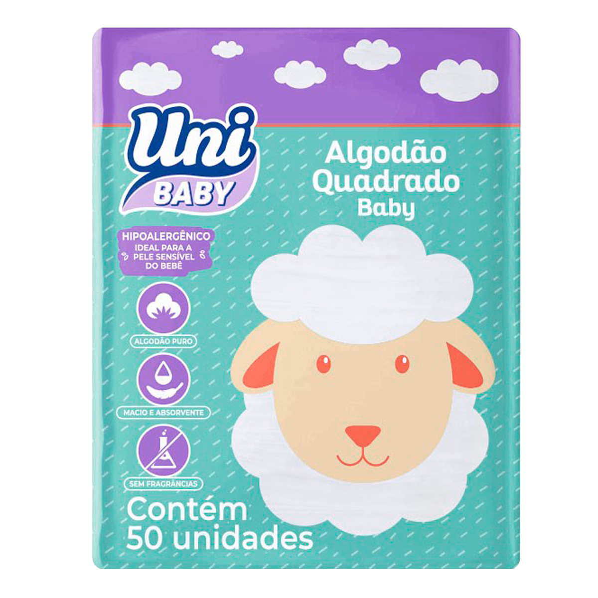 Algod&atilde;o Quadrado Baby Uni Baby C/50 Unidades