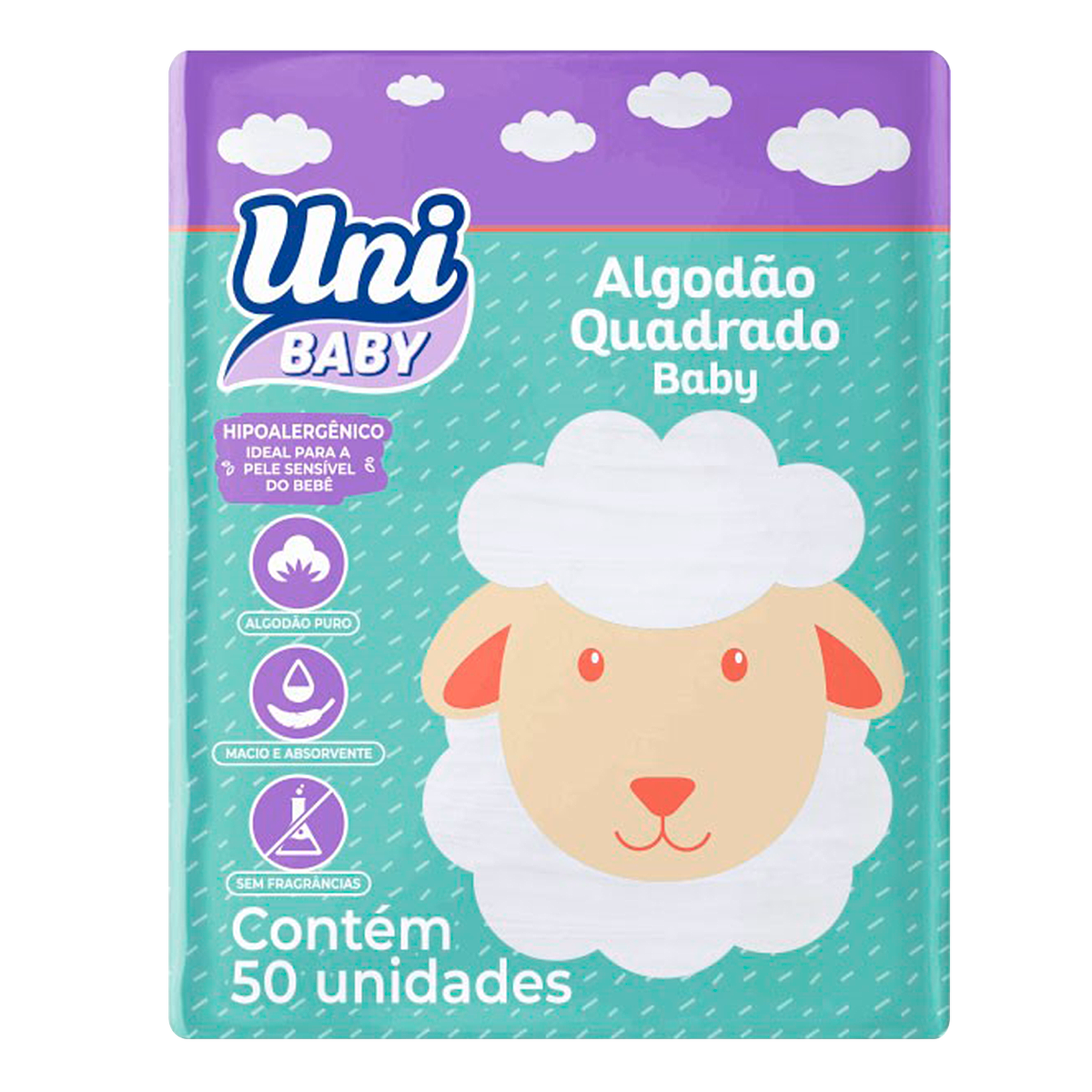 Algodão Quadrado Baby Uni Baby C/50 Unidades