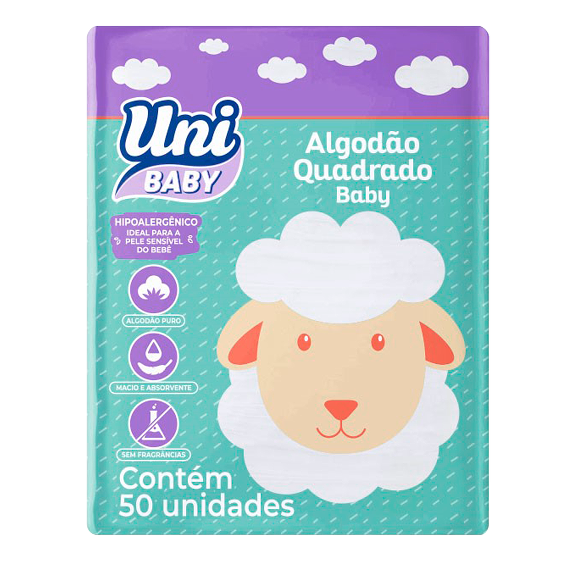 Algodão Quadrado Baby Uni Baby C/50 Unidades