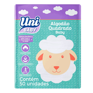 Algodão Quadrado Baby Uni Baby C/50 Unidades