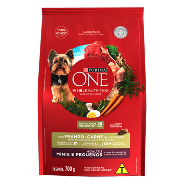Alimento para Cães Adultos Raças Minis e Pequenas Frango e Carne Purina One Visible Nutrition Pacote 700g