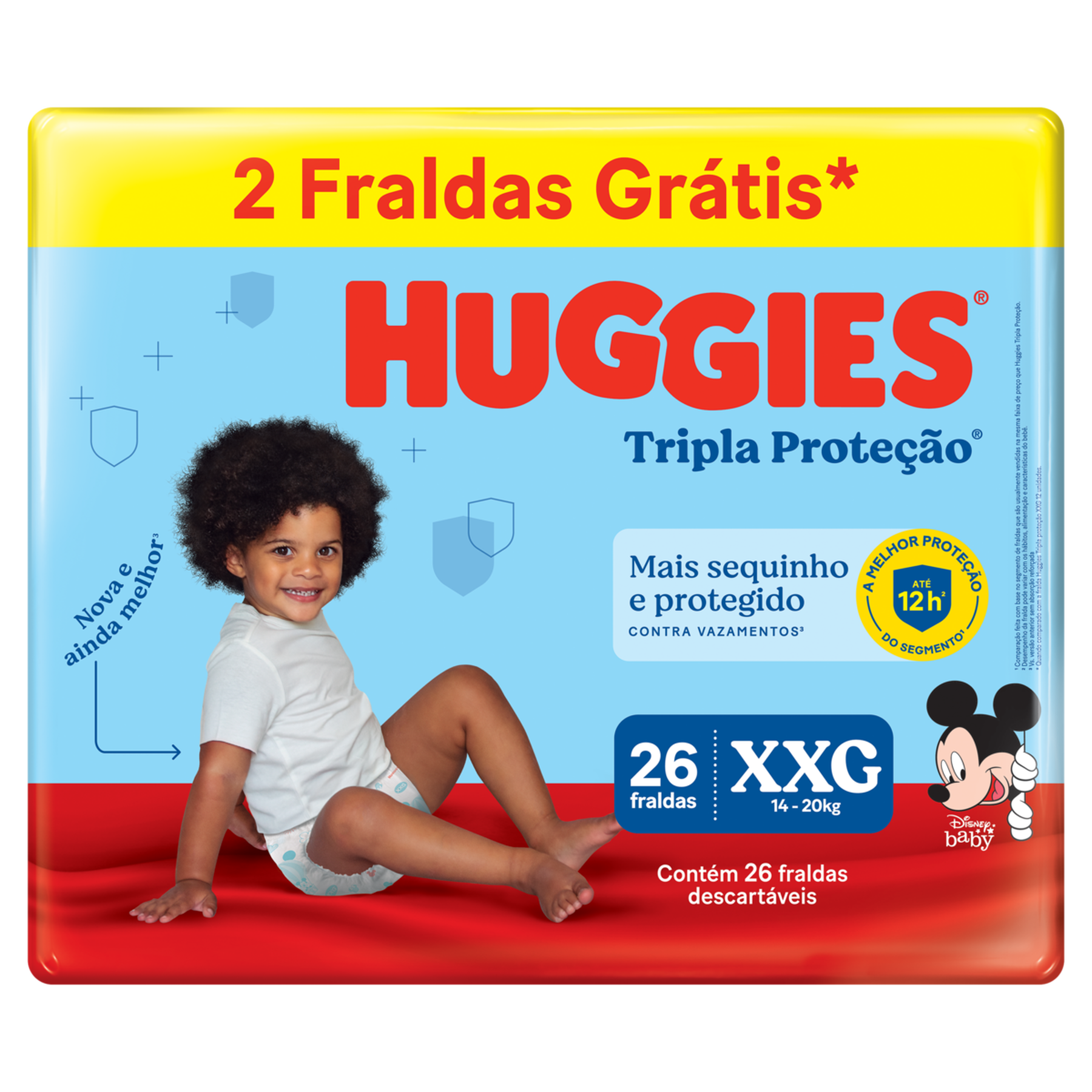 Fralda Descartável Infantil Tripla Proteção Huggies XXG Pacote C/26 Unidades - Embalagem Grátis 2 Fraldas