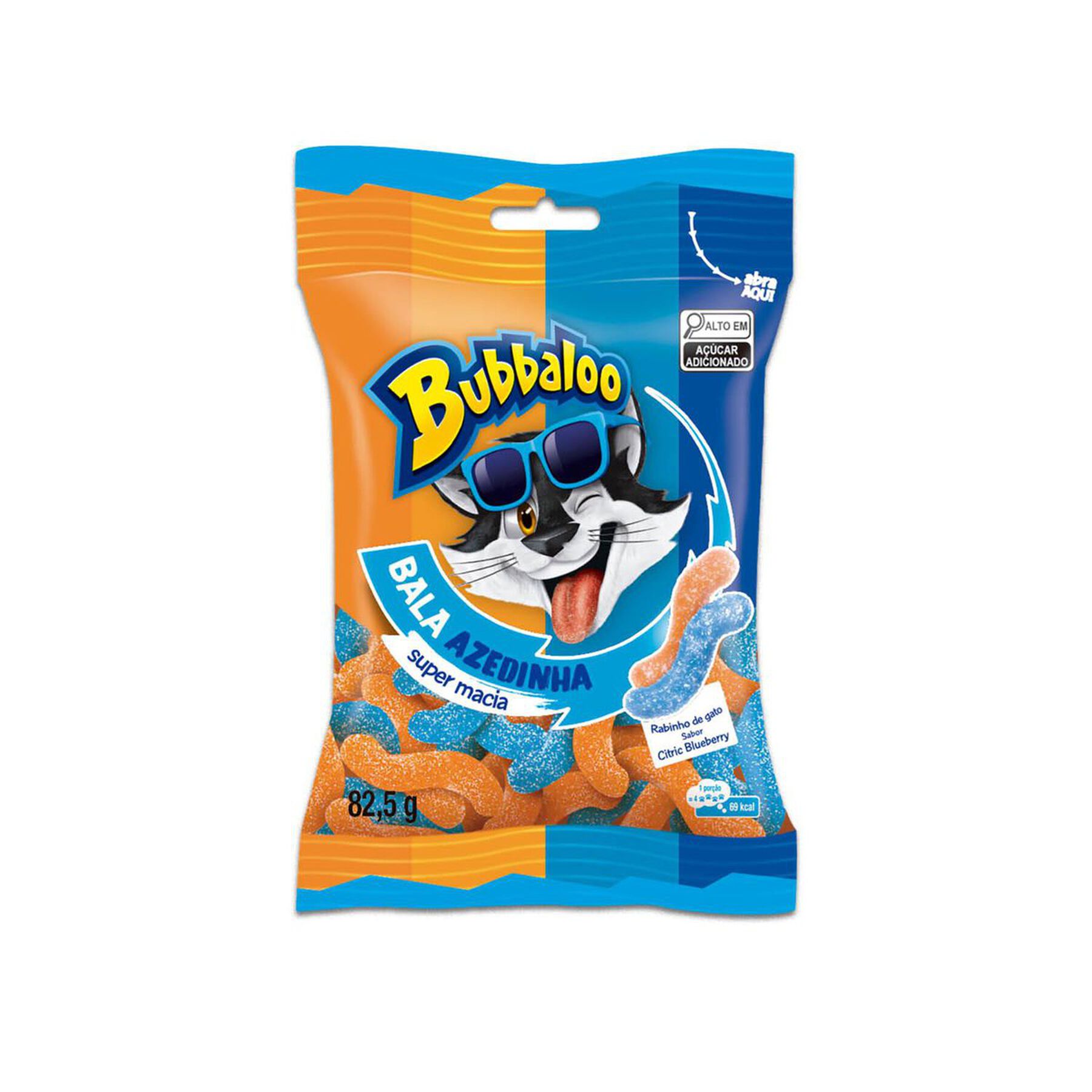 Bala Azedinha Citric Blueberry Rabinho de Gato Bubbaloo Pacote 82,5g