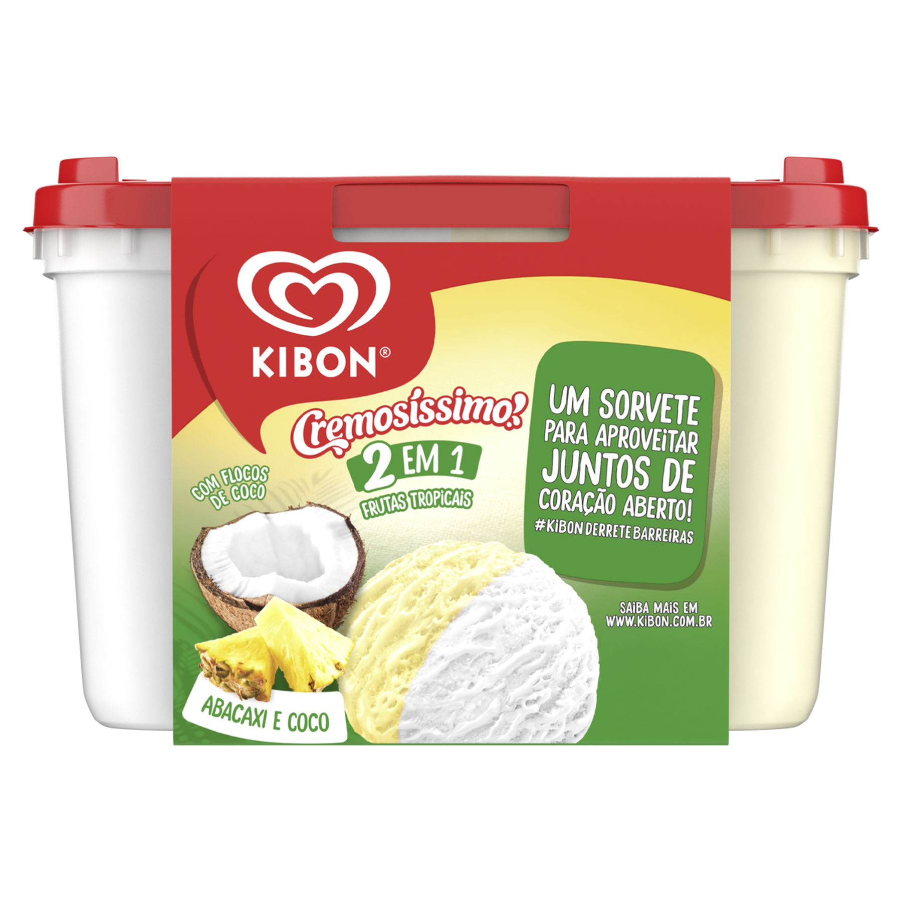 Sorvete Abacaxi e Coco Cremosíssimo Kibon Pote 2l