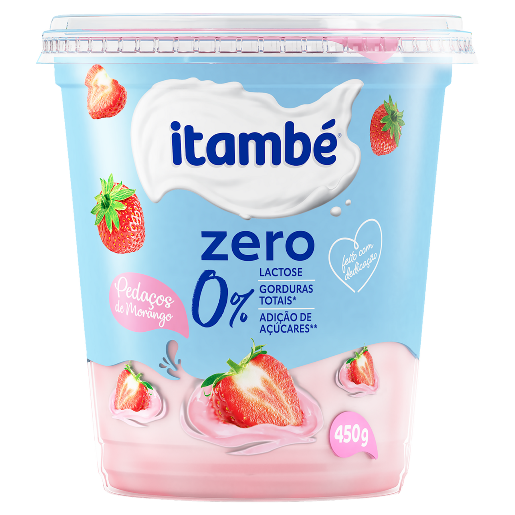 Iogurte Desnatado Peda&ccedil;os Morango Zero Lactose Itamb&eacute; Pote 450g
