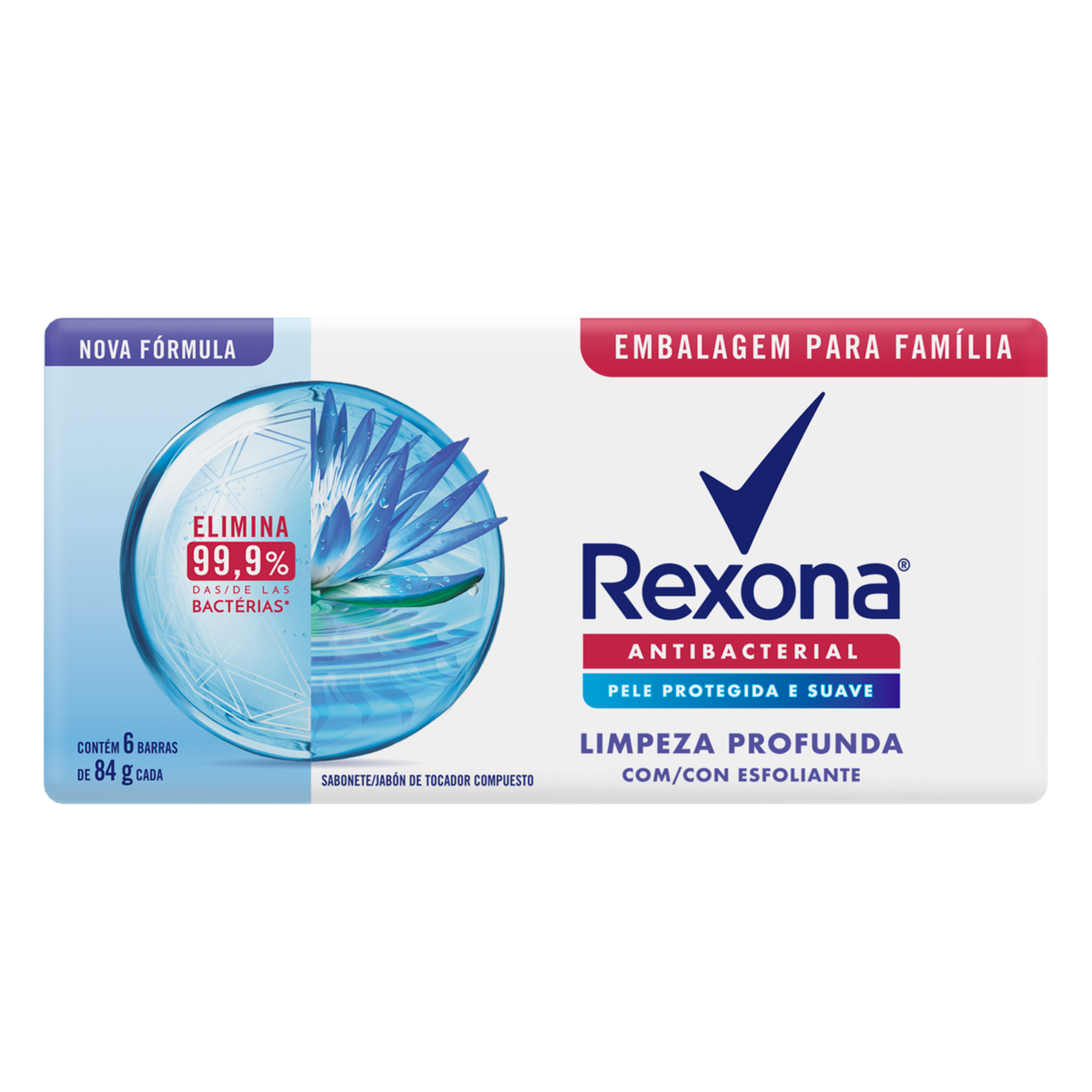 Pack Sabonete Barra Antibacterial Limpeza Profunda Rexona Envolt&oacute;rio 504g 6 Unidades 84g Cada