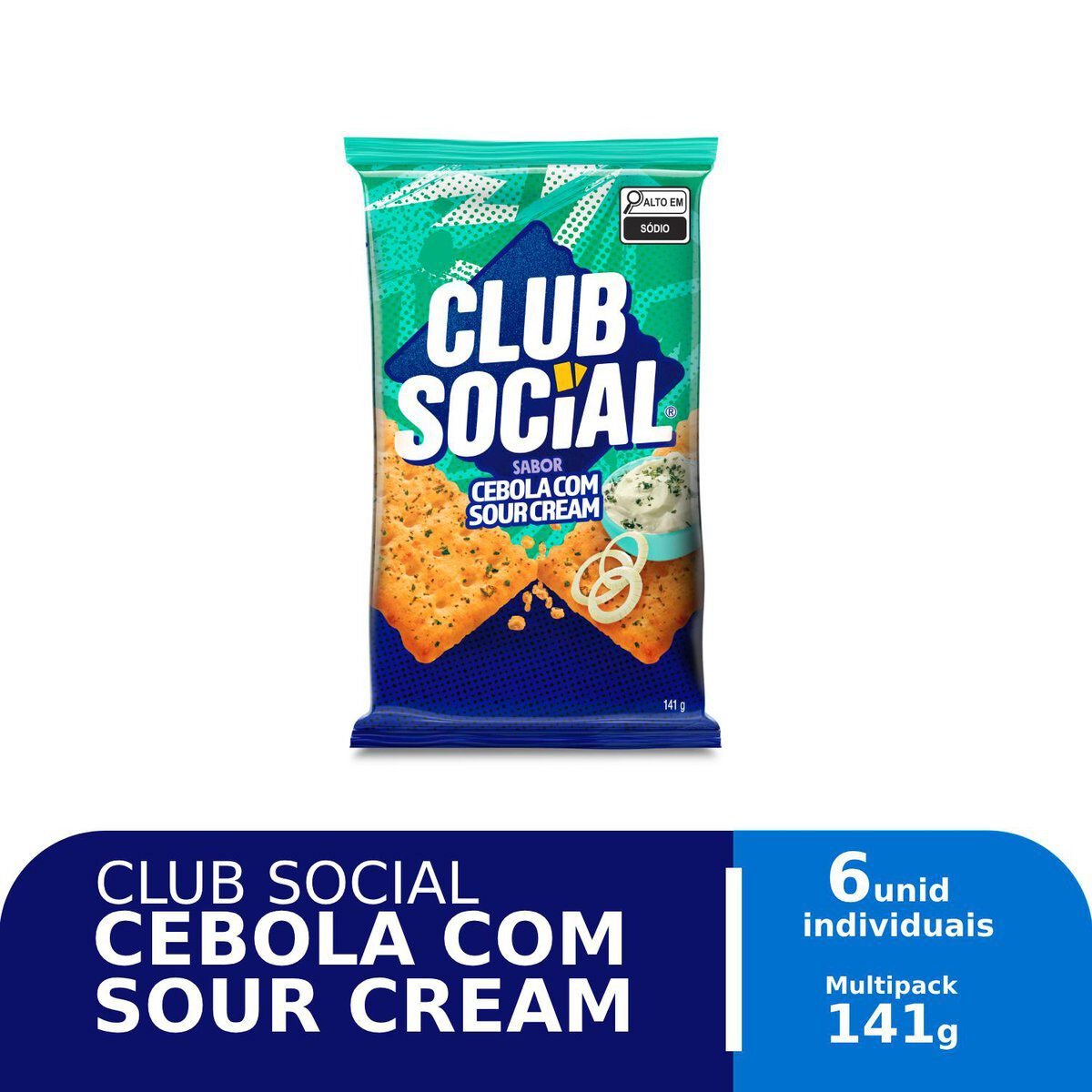 Biscoito Cebola com Sour Cream Club Social Pacote 141g C/6 Unidades