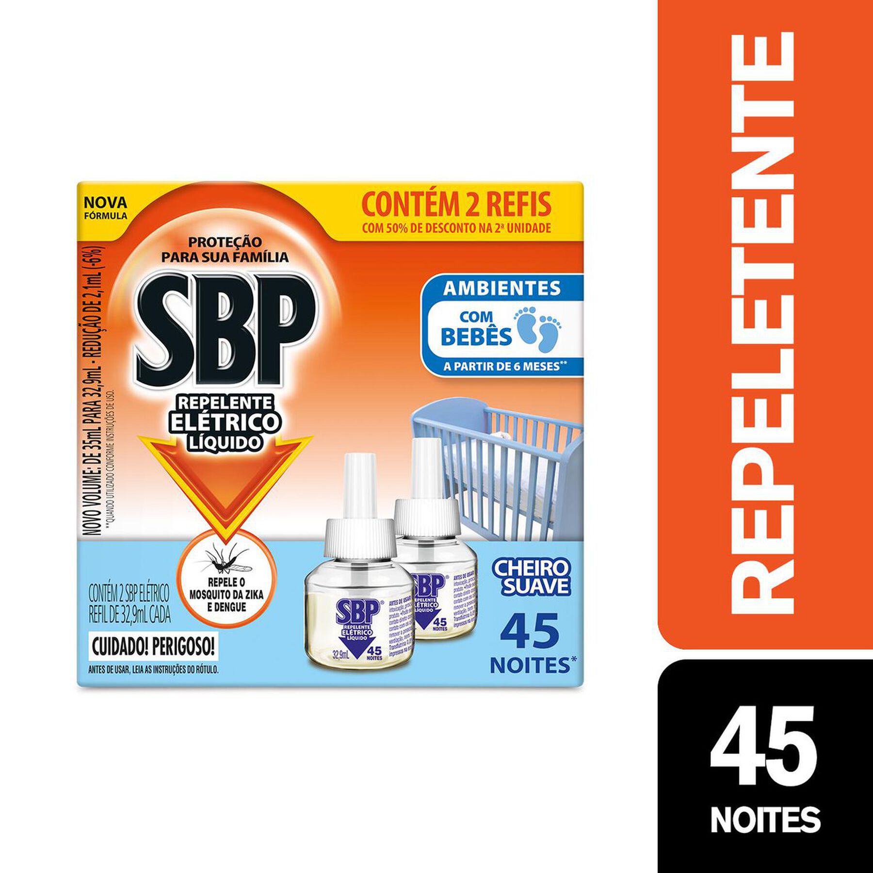Repelente El&eacute;trico L&iacute;quido SBP Caixa 2 Unidades 35ml Cada Gr&aacute;tis 50% de Desconto na 2&ordf; Unidade Refil