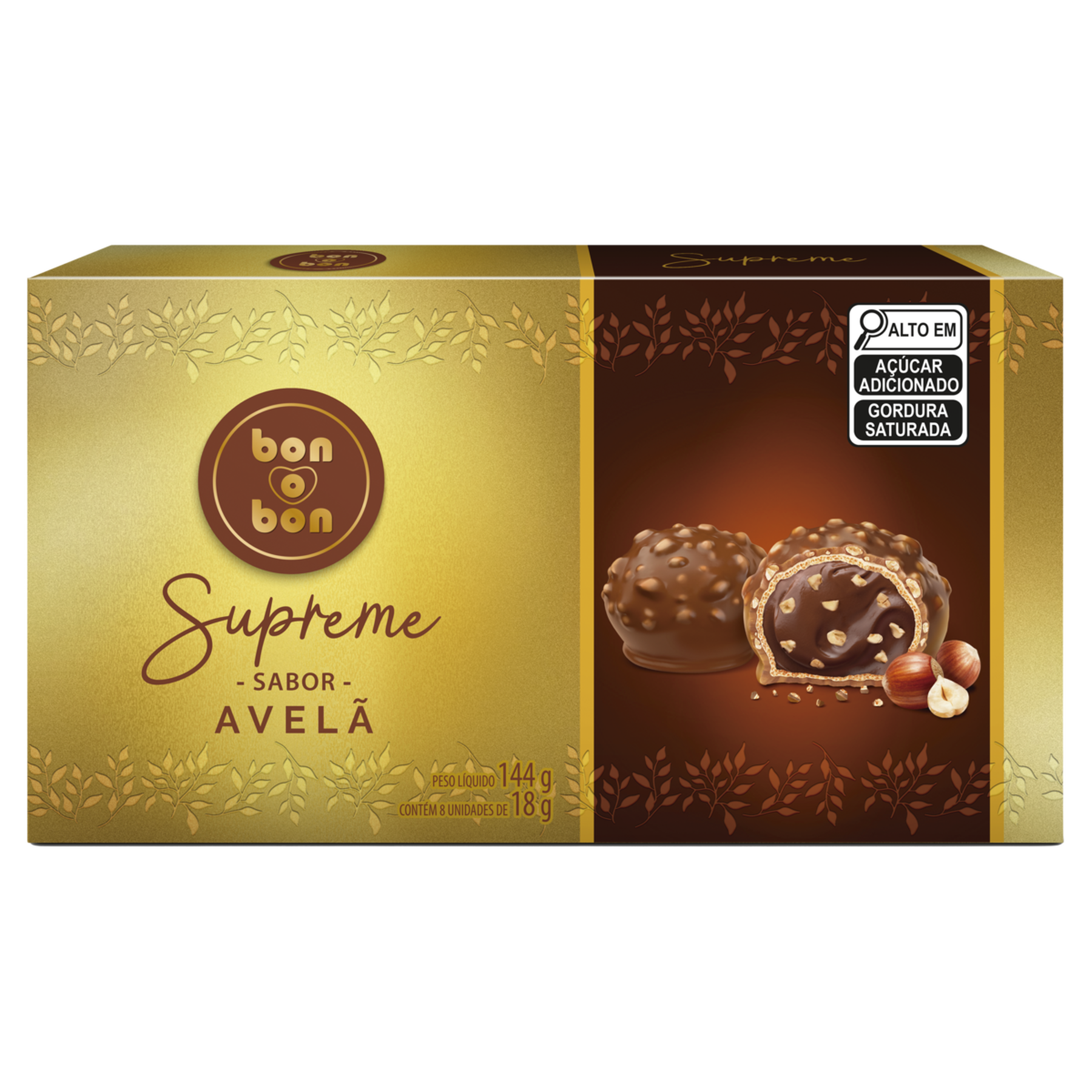 Bombom Wafer Recheio Avel&atilde; Supreme Bon o Bon Caixa 144g C/8 Unidades