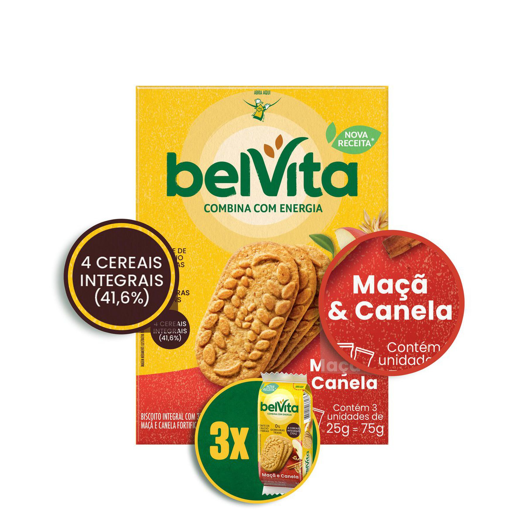 Biscoito Integral Ma&ccedil;&atilde; & Canela Belvita Caixa 75g 3 Unidades