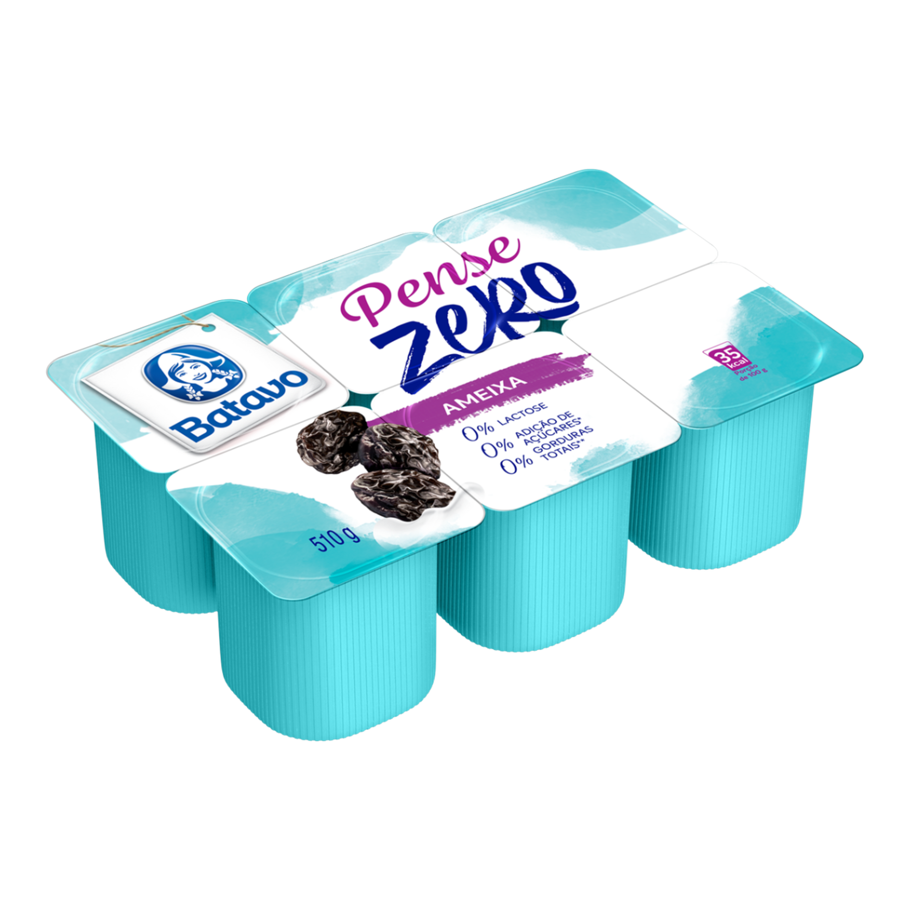 Iogurte Desnatado Ameixa Zero Lactose Batavo Pense Zero Bandeja 510g 6 Unidades 85g Cada