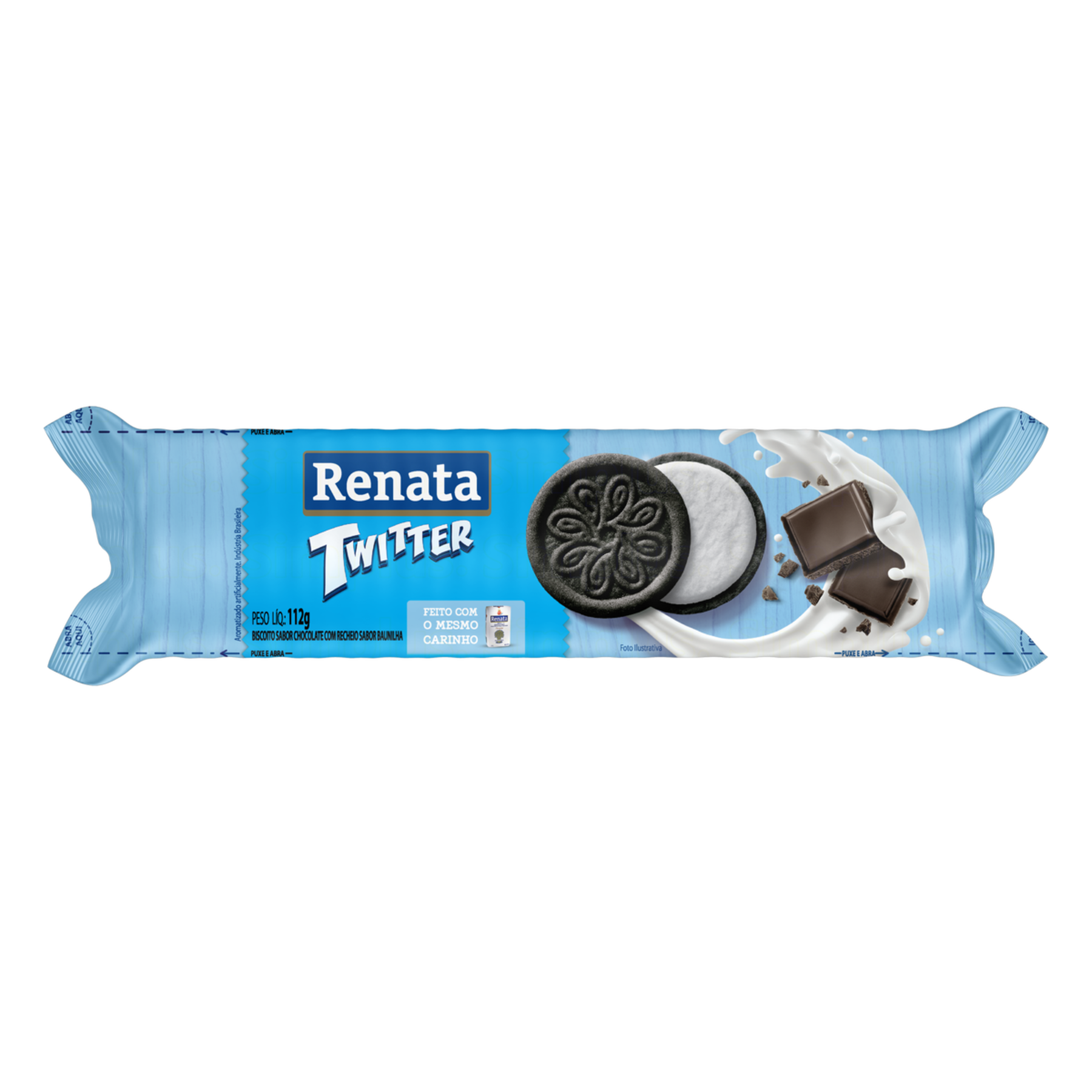 Biscoito Chocolate Recheio Baunilha Renata Twitter Pacote 112g&nbsp;