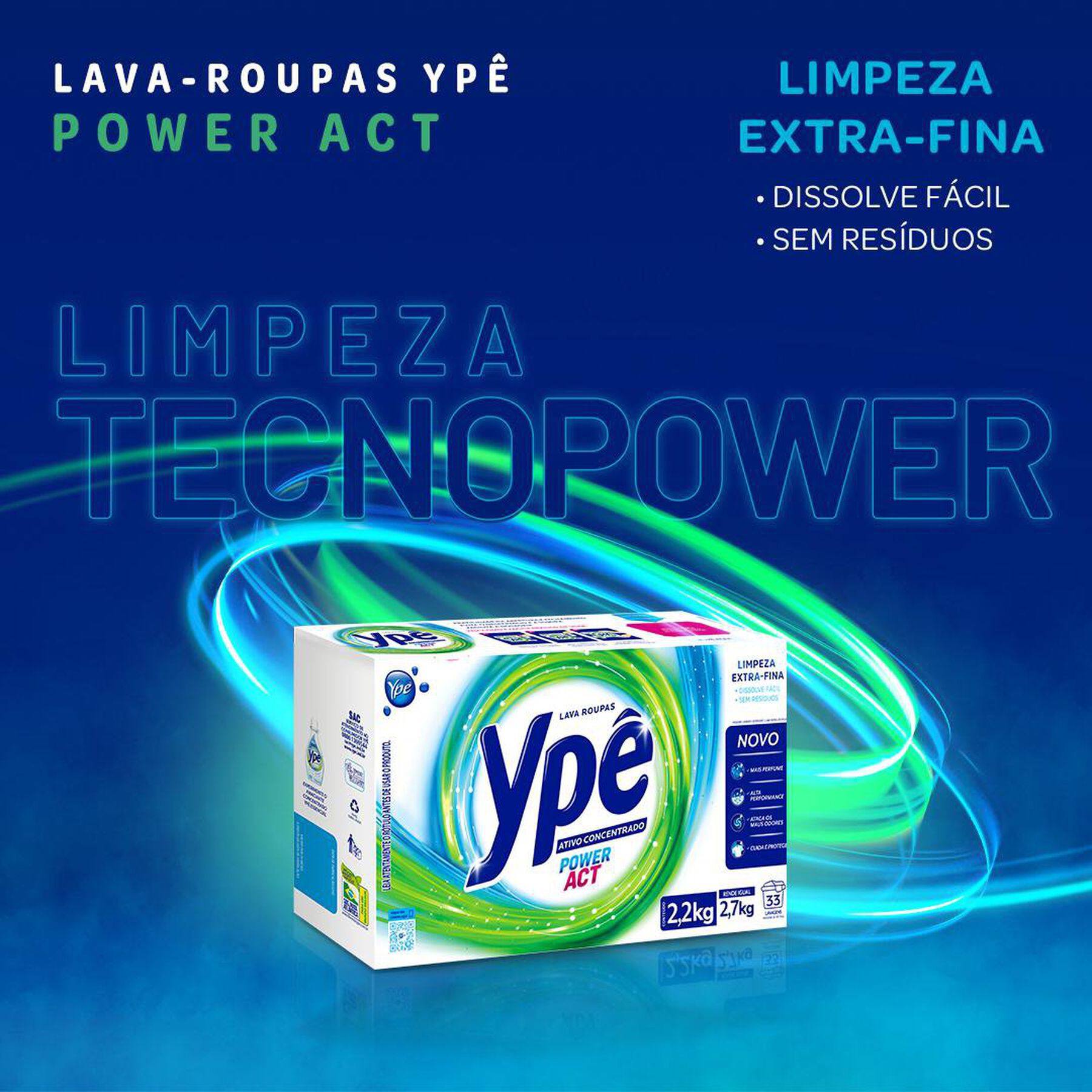 Sabão em Pó Ativo Concentrado Ypê Power Act Caixa 2,2kg