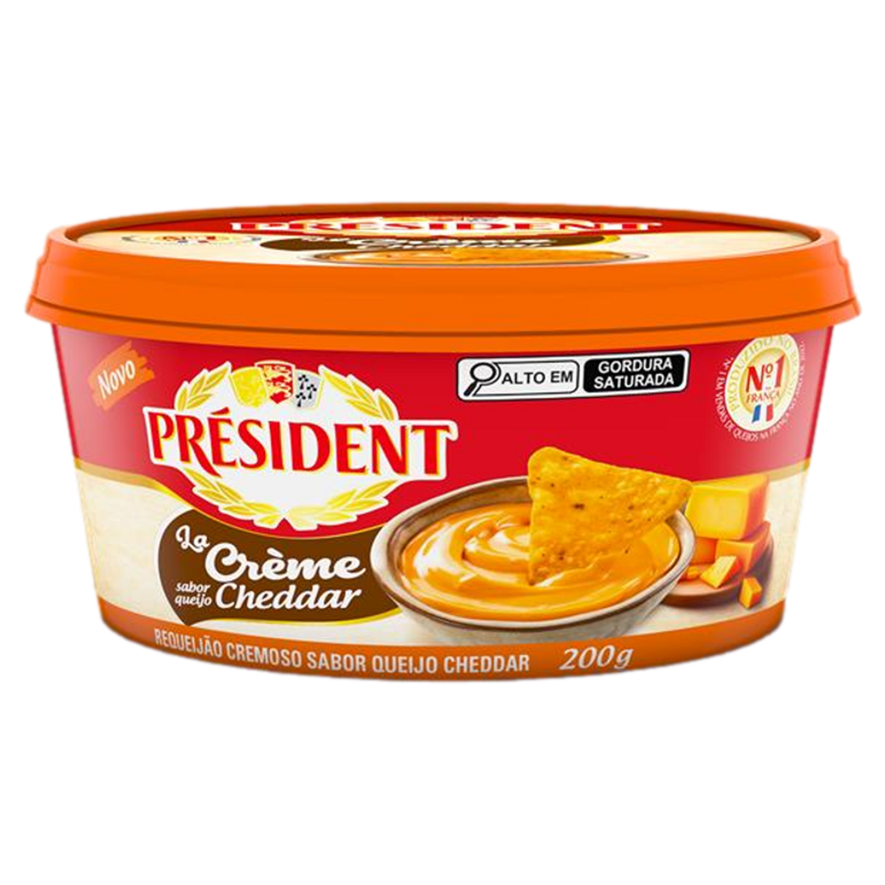 Requeij&atilde;o Cremoso Queijo Cheddar Pr&eacute;sident La Cr&egrave;me Pote 200g