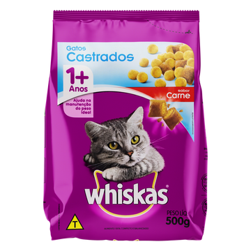 Alimento para Gatos Adultos Castrados 1+ Carne Whiskas Pacote 500g 