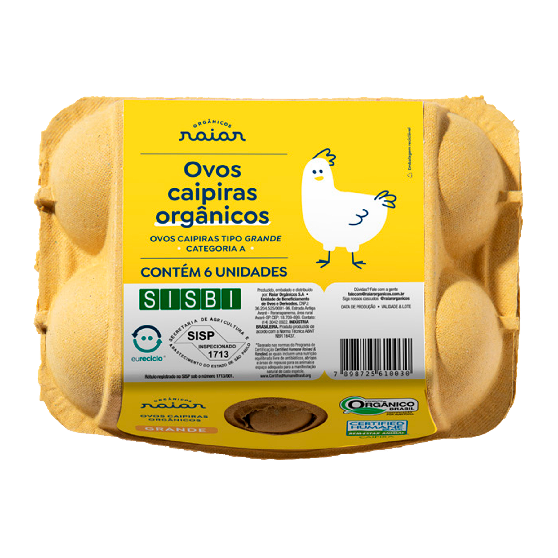 Ovo Caipira Orgânico Grande Raiar C/6 Unidades