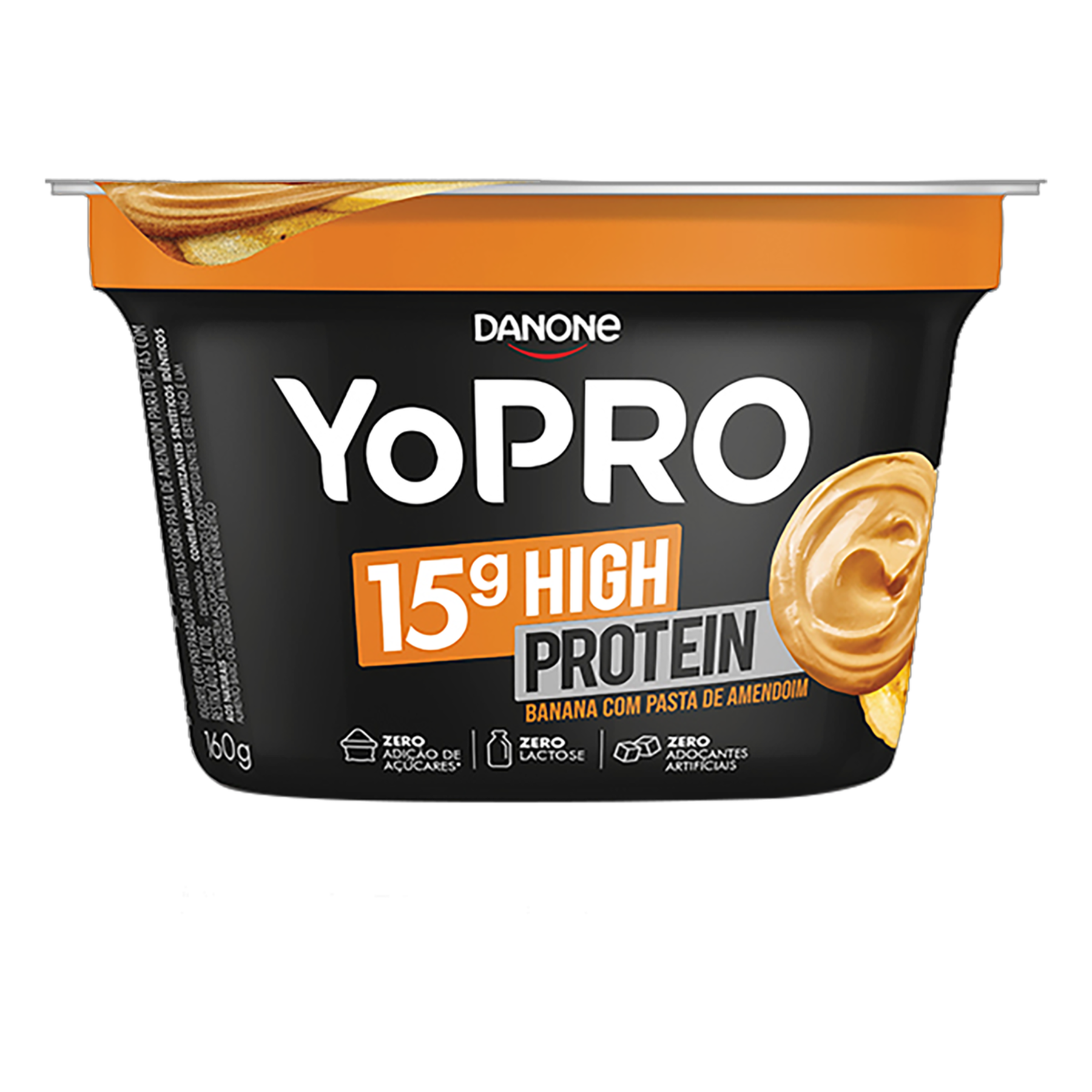 Iogurte Desnatado Banana com Pasta de Amendoim Zero Lactose Yopro 15g High Protein Pote 160g