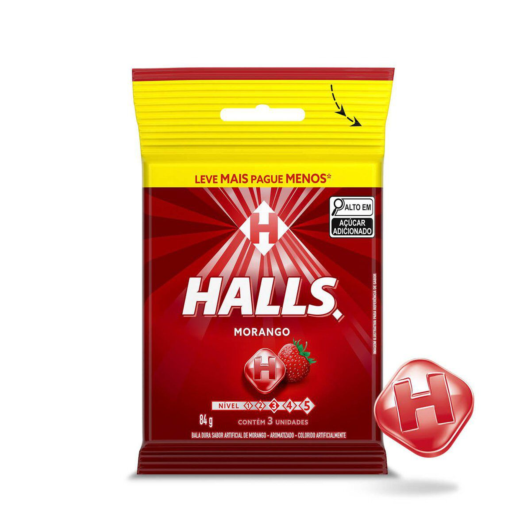 Bala Dura Halls Morango&nbsp;Pacote C/3 Unidades