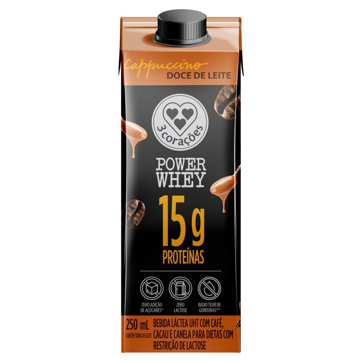 Bebida L&aacute;ctea UHT Cappuccino Doce de Leite Power Whey 3 Cora&ccedil;&otilde;es Caixa 250ml
