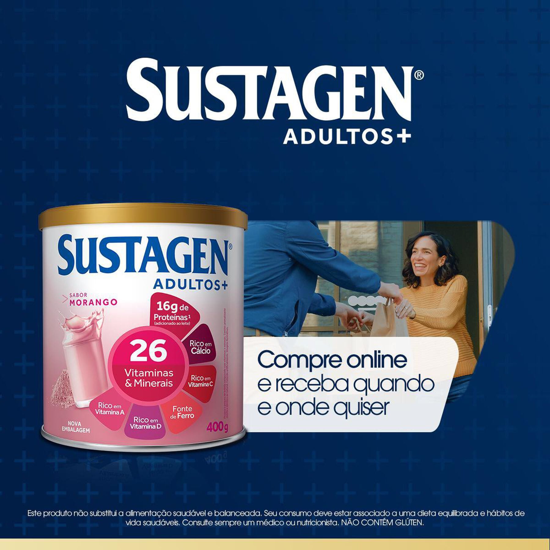 Complemento Alimentar Morango Sustagen Adultos+ Lata 400g