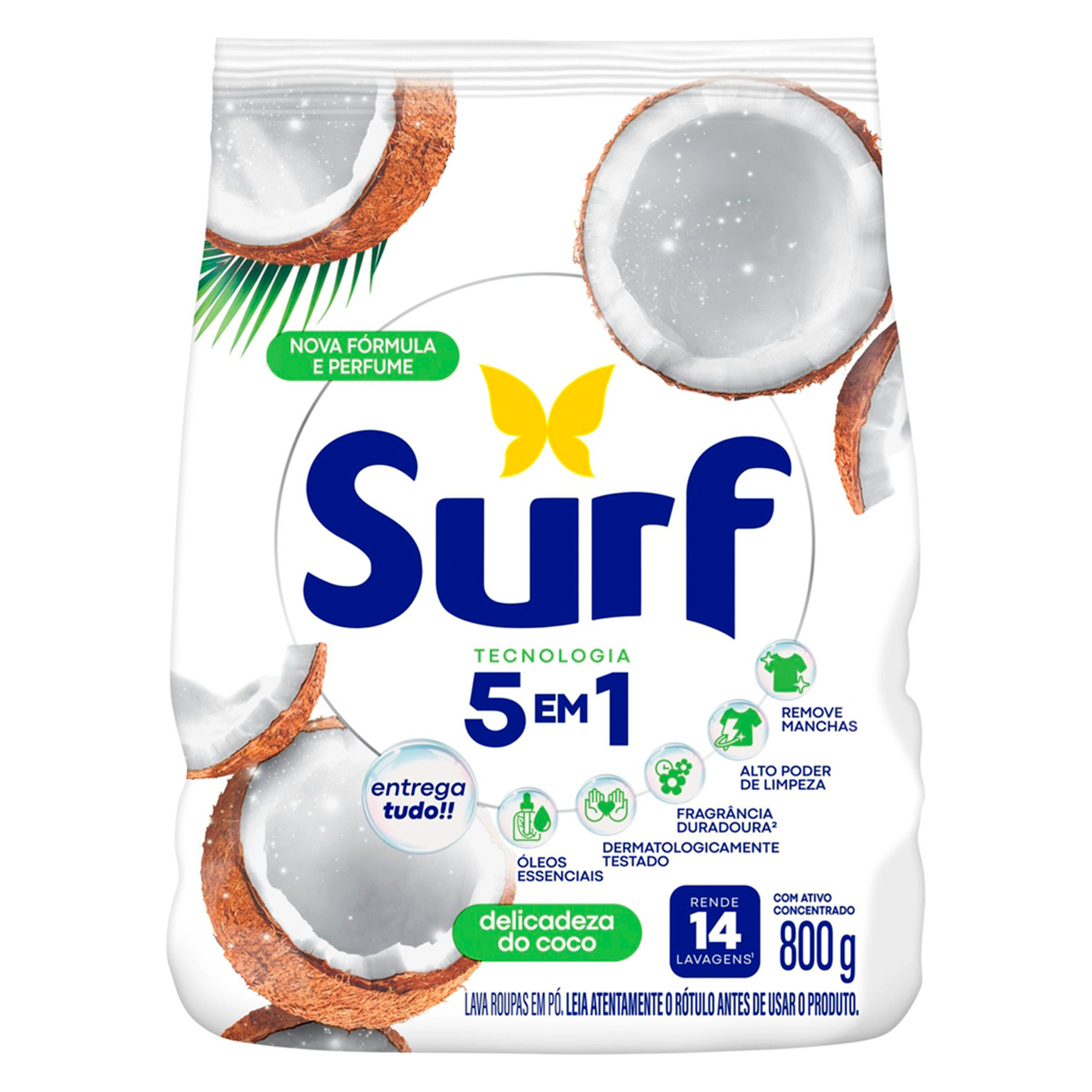 Lava Roupas em P&oacute; 5 em 1 Cuidado do Coco Surf Pacote 800g&nbsp;&nbsp;&nbsp;