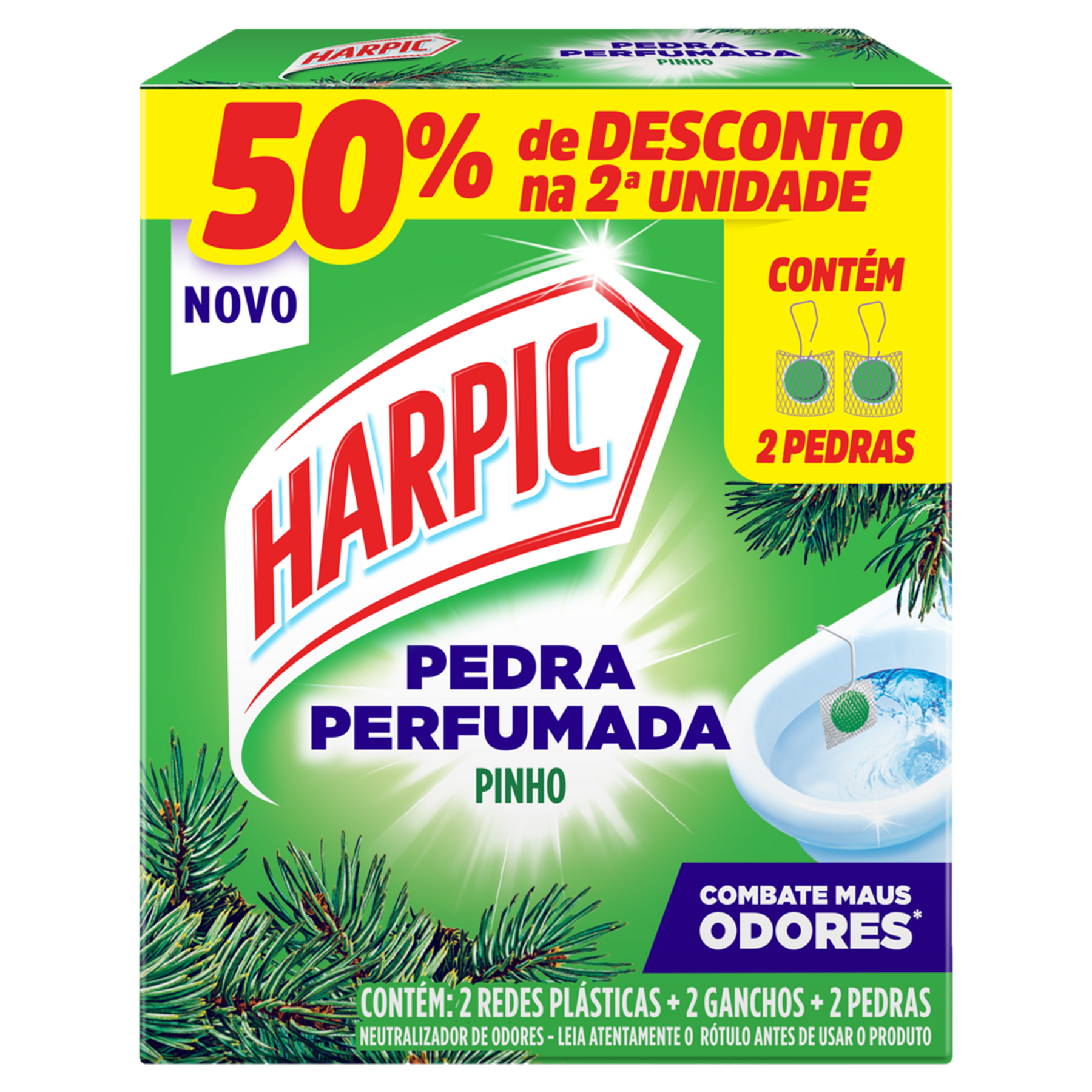 Neutralizador de Odores Pedra Perfumada Pinho Harpic Caixa C/2 Unidades - Embalagem 50% de Desconto na 2&ordf; Unidade