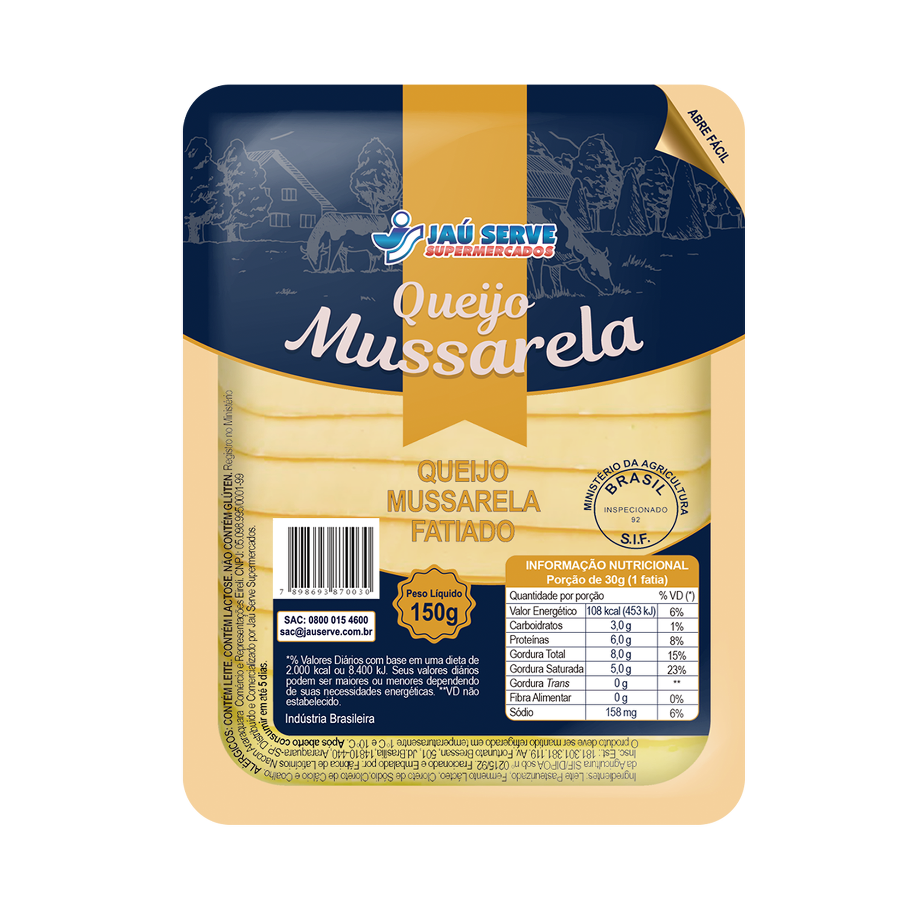 Queijo Mussarela Jaú Serve Fatiado 150g