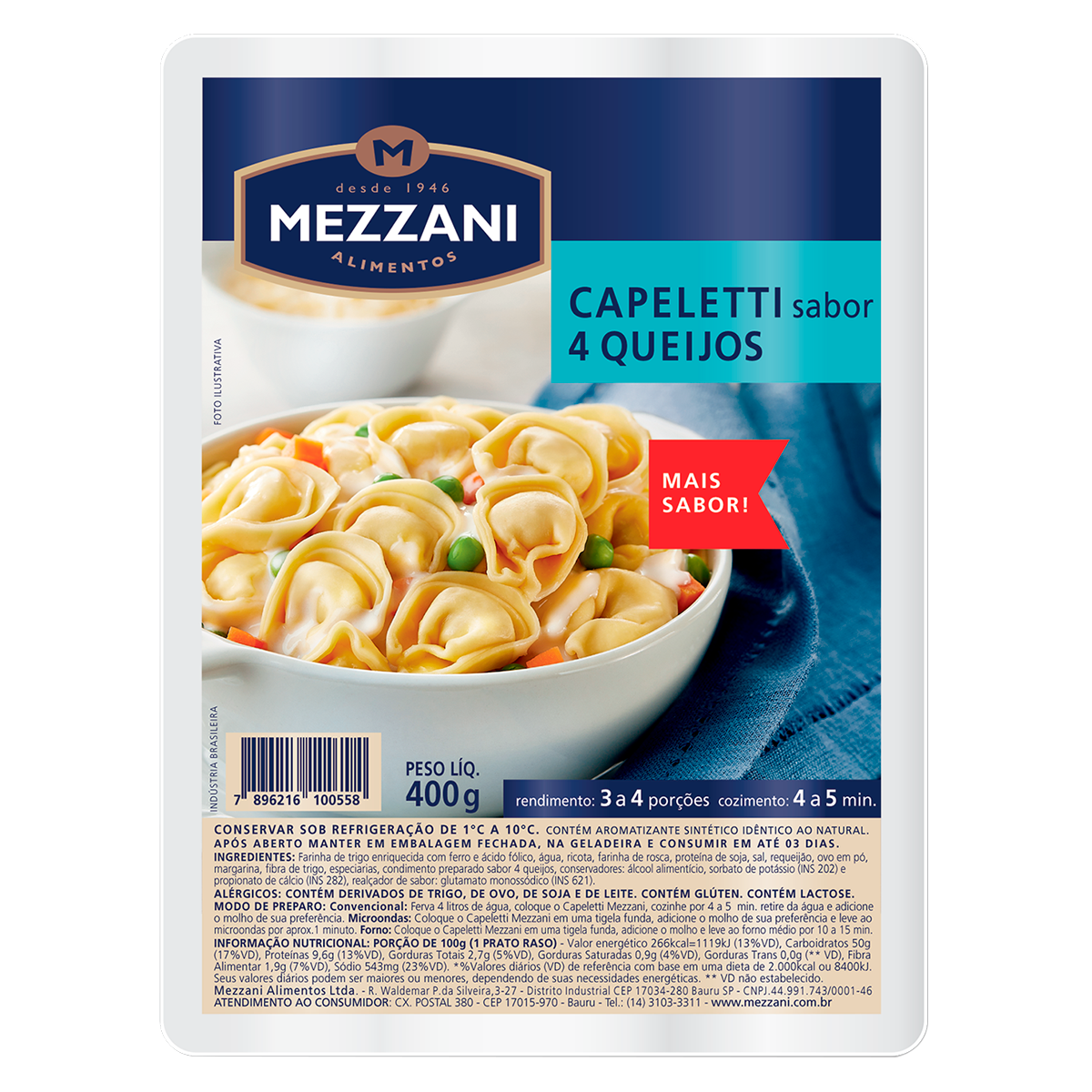 Capeletti 4 Queijos Mezzani Bandeja 400g