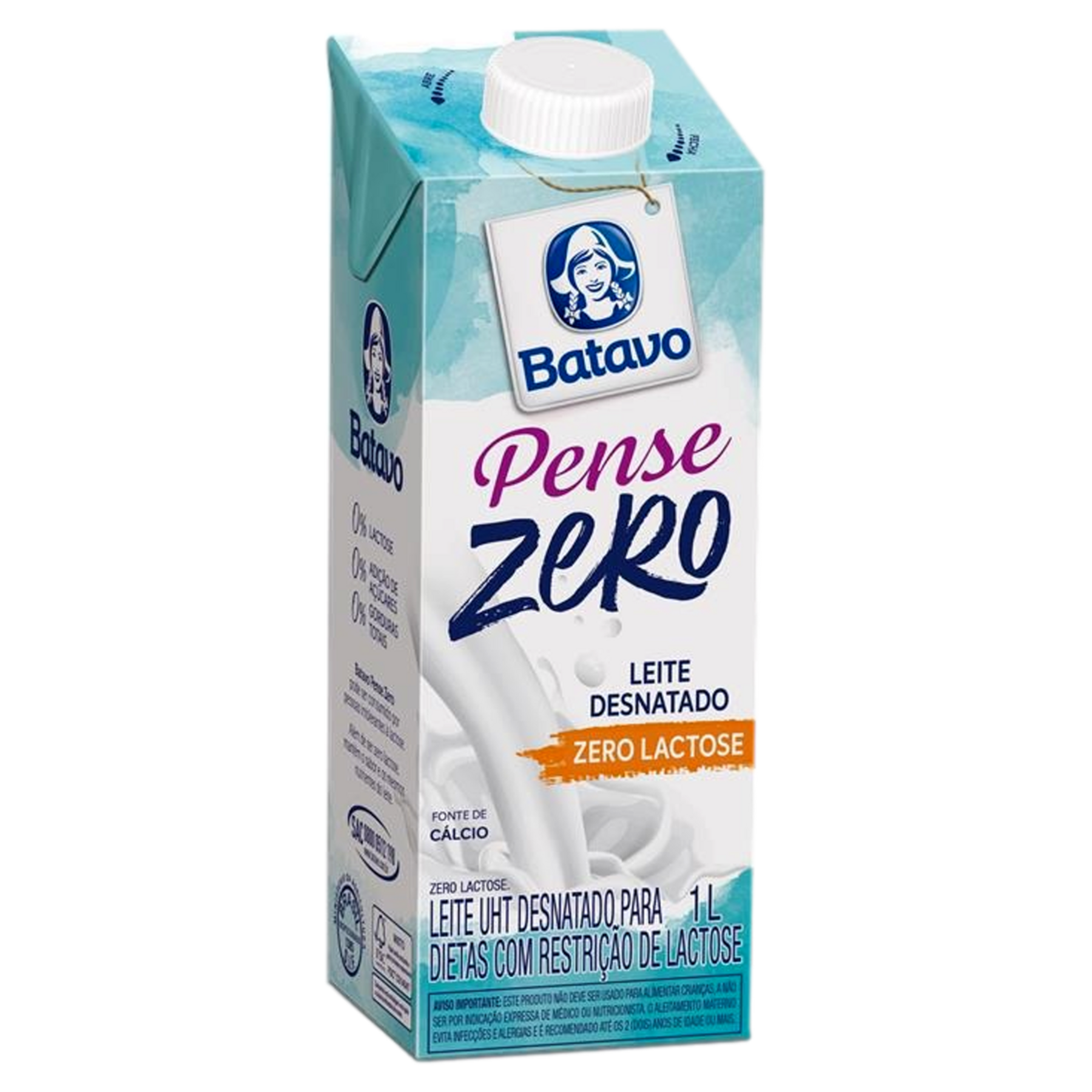Leite UHT Desnatado Zero Lactose Pense Zero Batavo Caixa com Tampa 1l
