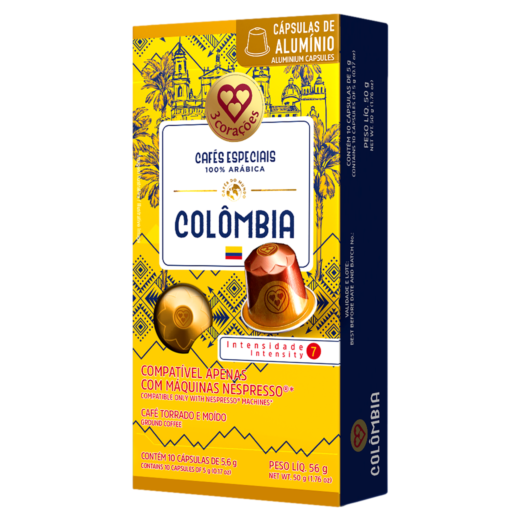 Caf&eacute; em C&aacute;psula Torrado e Mo&iacute;do Col&ocirc;mbia 3 Cora&ccedil;&otilde;es Caixa 56g C/10 Unidades