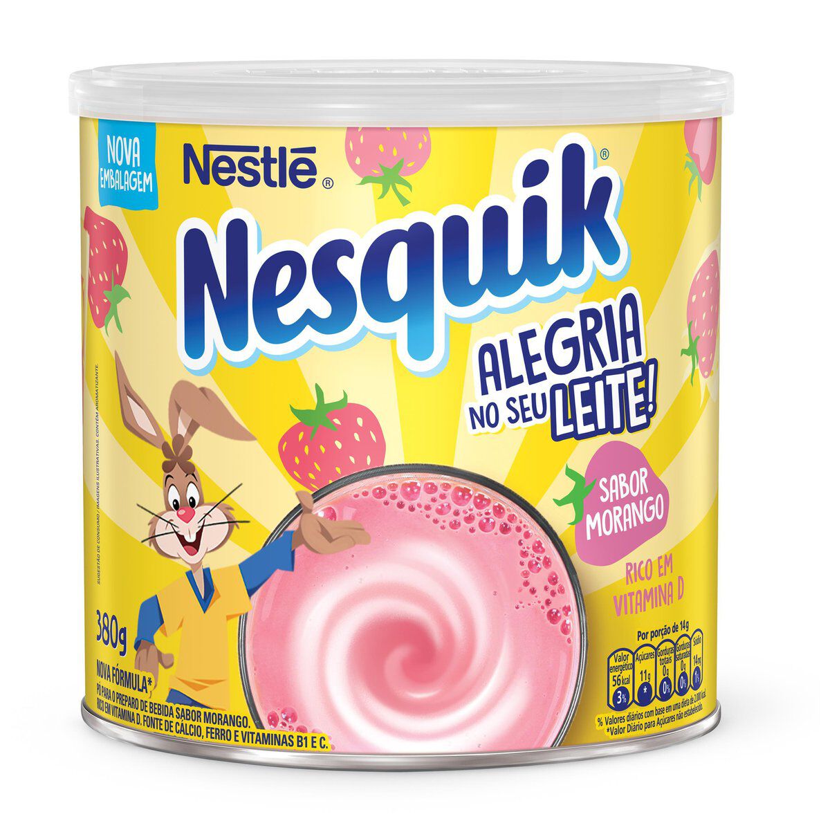 Achocolatado em P&oacute; Nesquik Morango 380g