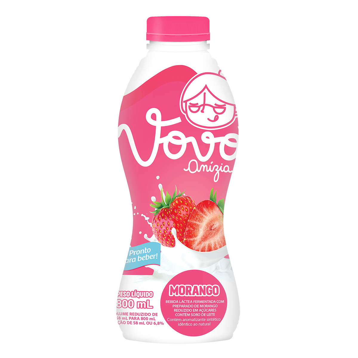 Bebida L&aacute;ctea Fermentada Morango Vov&oacute; An&iacute;zia Garrafa 800ml