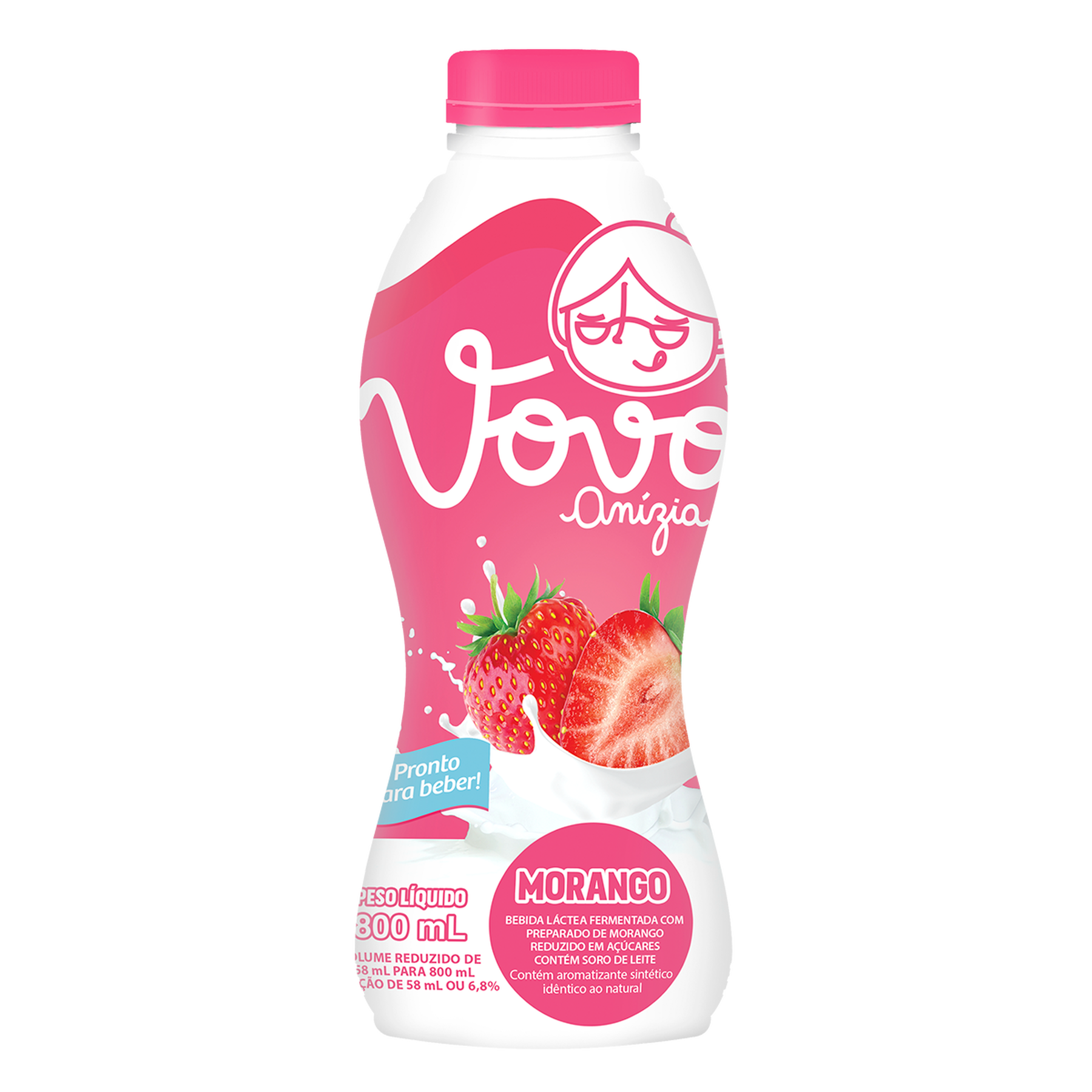 Bebida L&aacute;ctea Fermentada Morango Vov&oacute; An&iacute;zia Garrafa 800ml