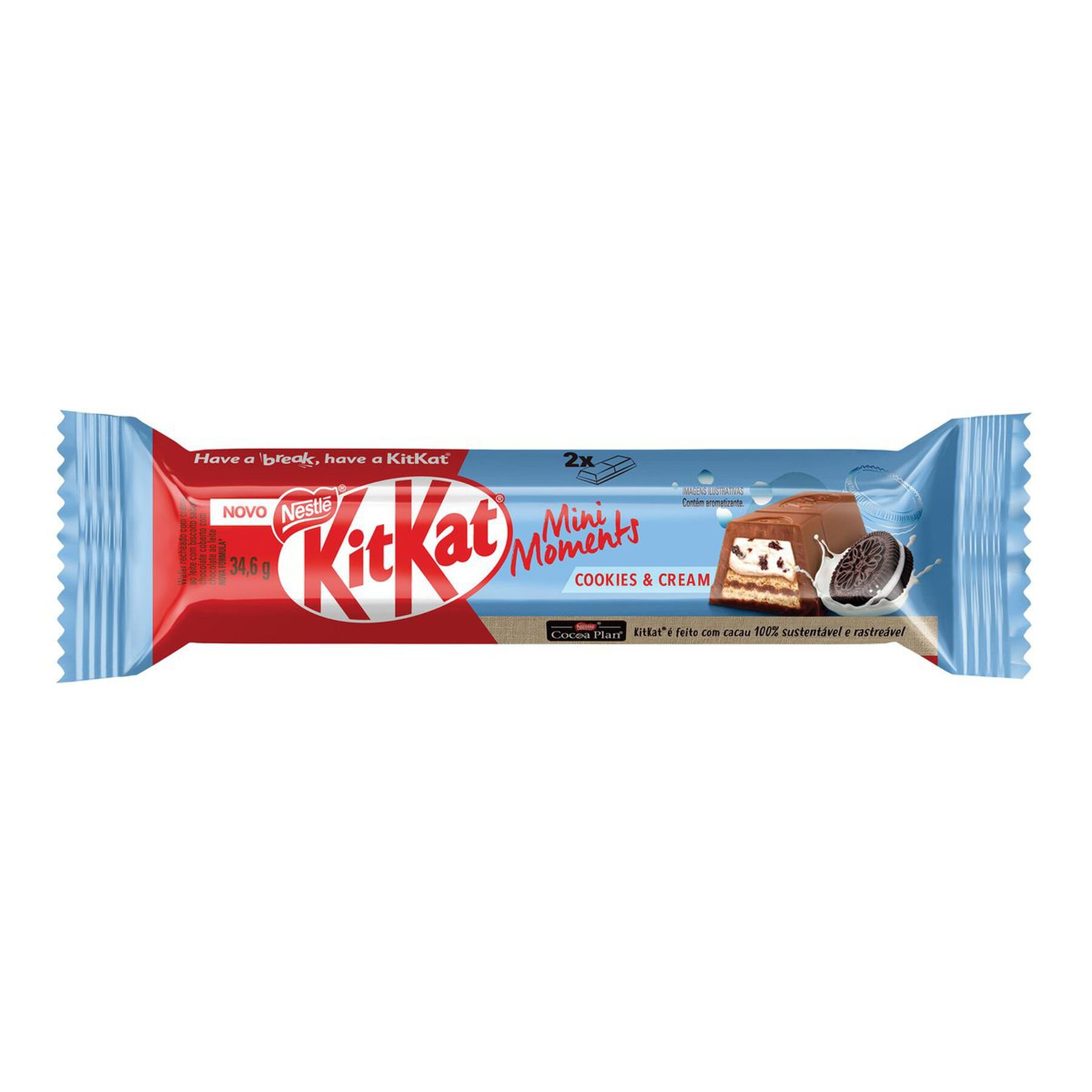 Chocolate Wafer Cookies e Cream Mini Moments KitKat Nestlé Pacote 34,6g
