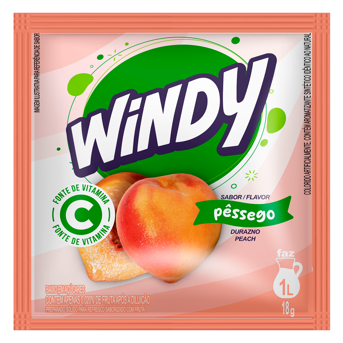 Refresco em P&oacute; P&ecirc;ssego Windy Pacote 18g