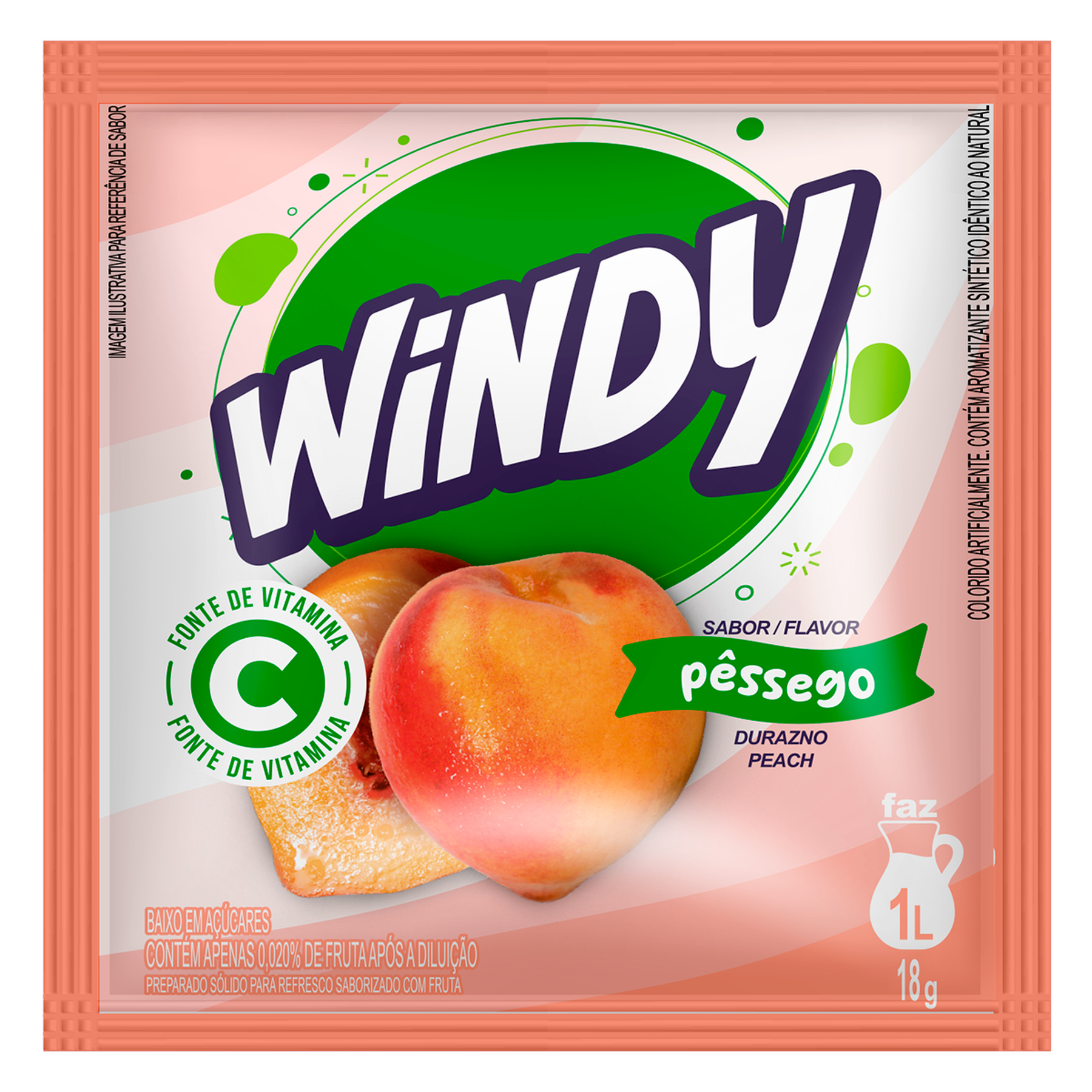 Refresco em P&oacute; P&ecirc;ssego Windy Pacote 18g