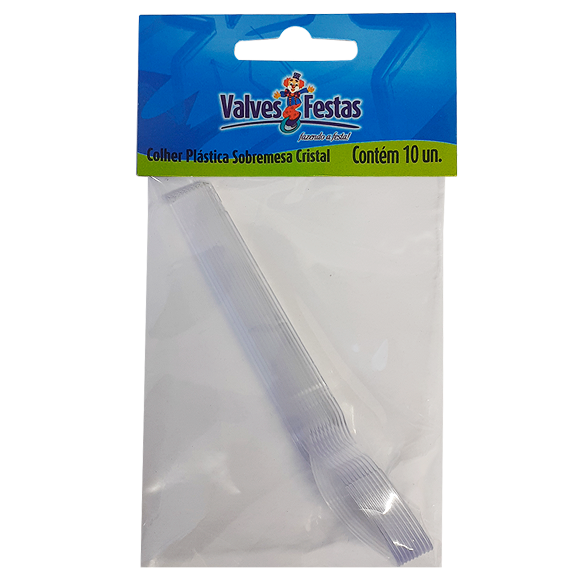 Colher Pl&aacute;stica para Sobremesa Cristal Valves Festas C/10 Unidades