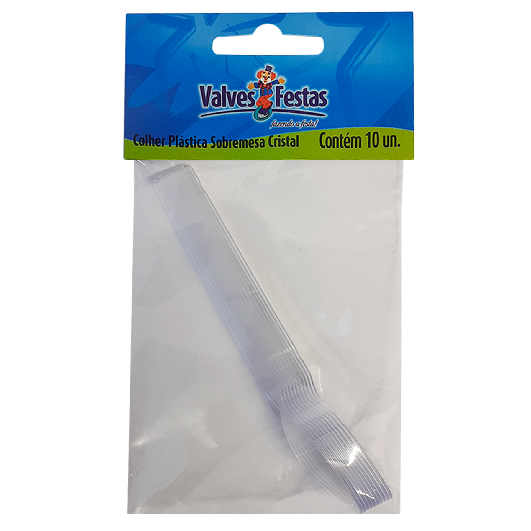 Colher Pl&aacute;stica para Sobremesa Cristal Valves Festas C/10 Unidades