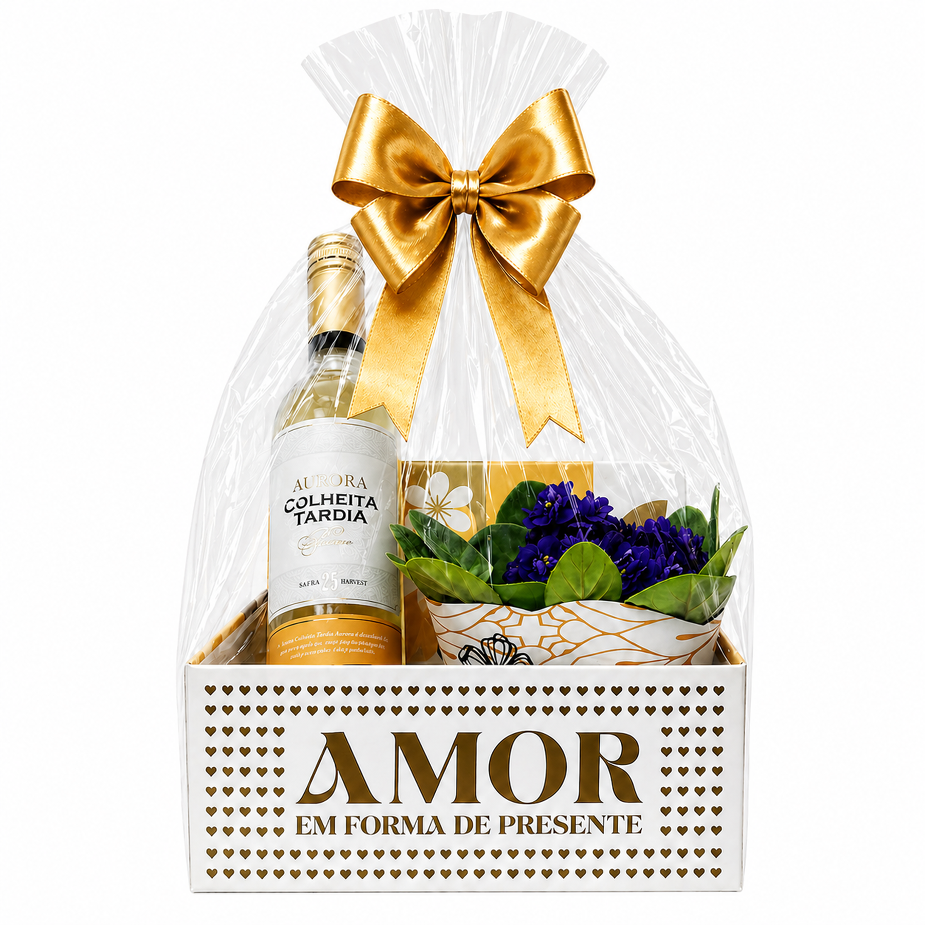 Kit Violeta Pote 11 Sortida + Vinho Branco Suave Colheita Tardia Aurora Garrafa 500ml