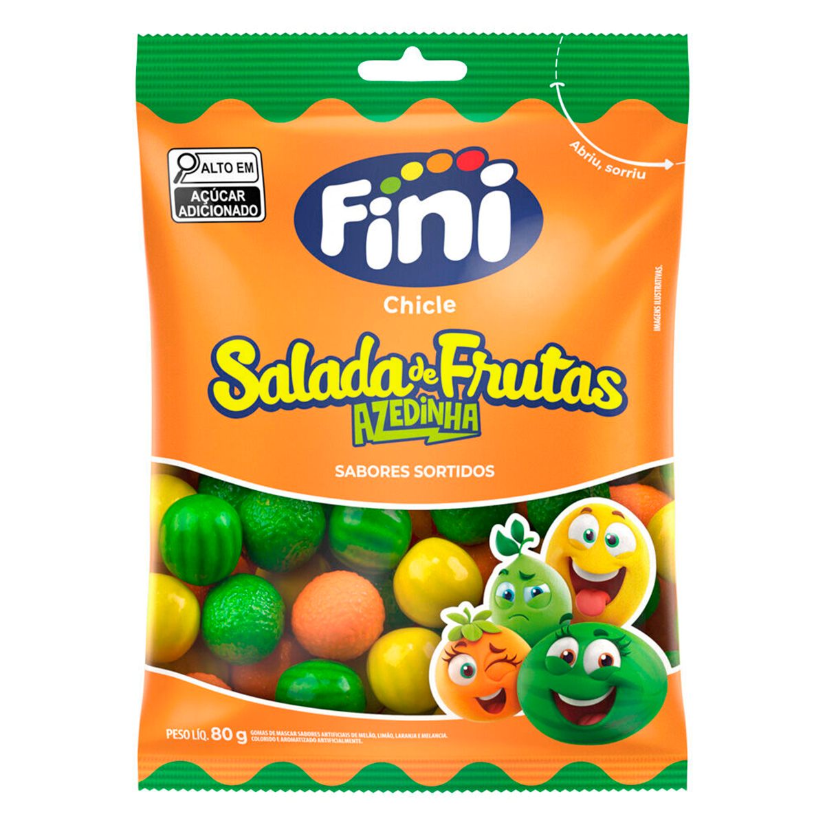 Goma de Mascar Salada de Frutas Azedinha Fini Chicle Pacote 80g