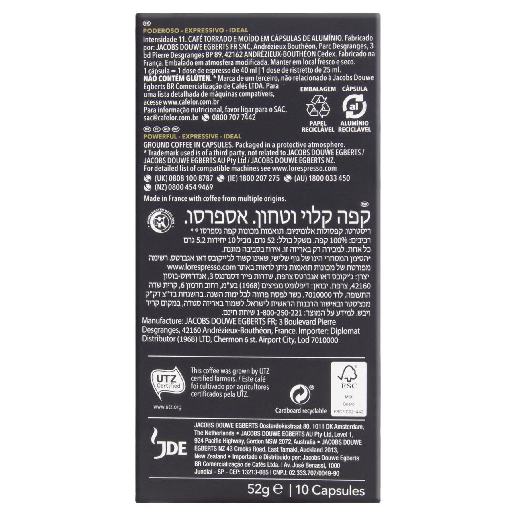 Caf&eacute; Espresso em C&aacute;psula Ristretto L'or Caixa 52g C/10 Unidades