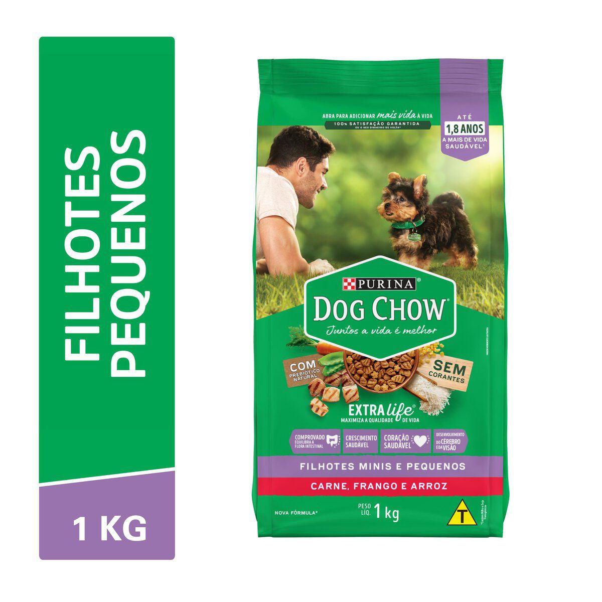 Alimento para C&atilde;es Filhotes Ra&ccedil;as Minis e Pequenas Carne, Frango e Arroz Purina Dog Chow Extra Life Pacote 1kg