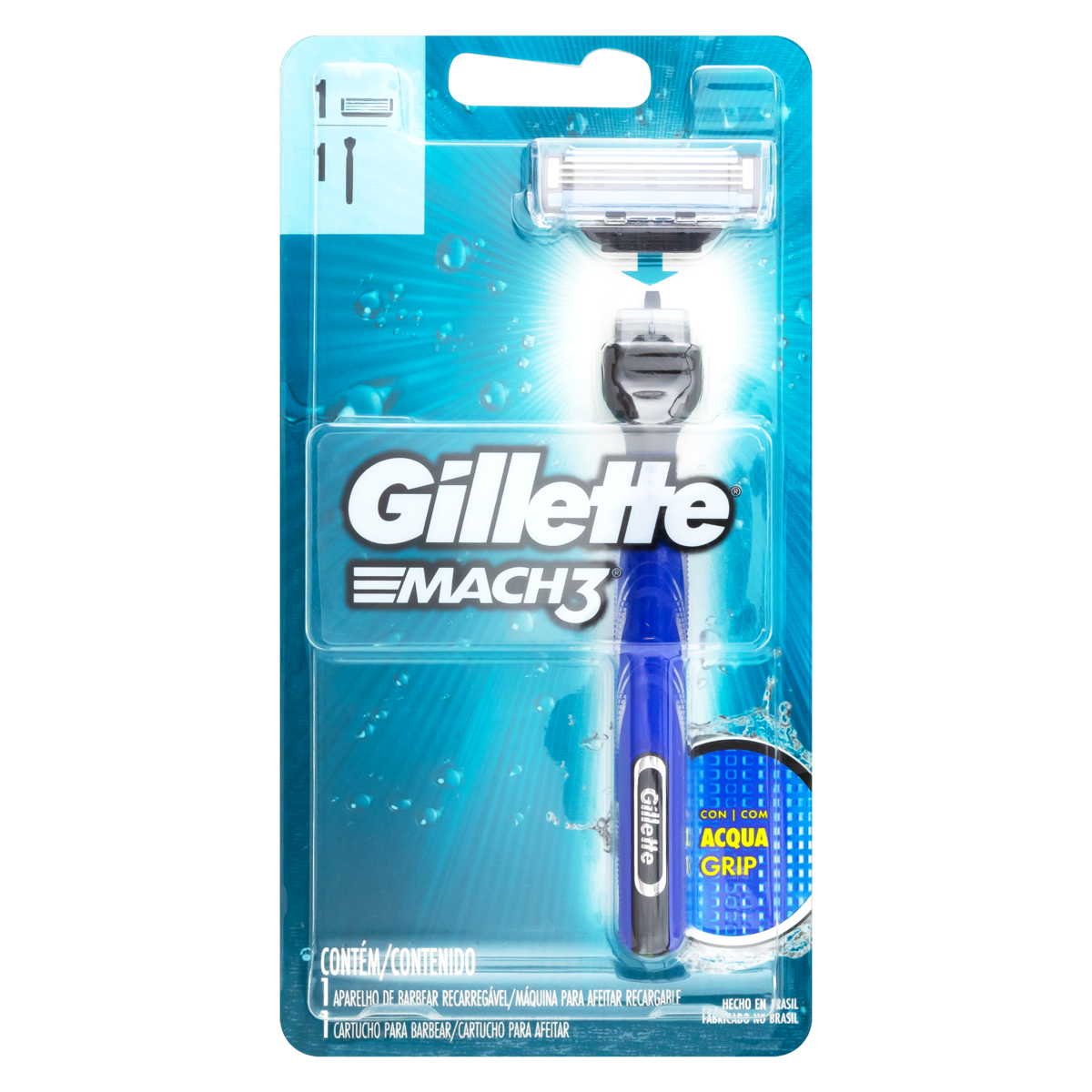 Aparelho Recarreg&aacute;vel e Carga para Barbear Acqua Grip Gillette Mach3
